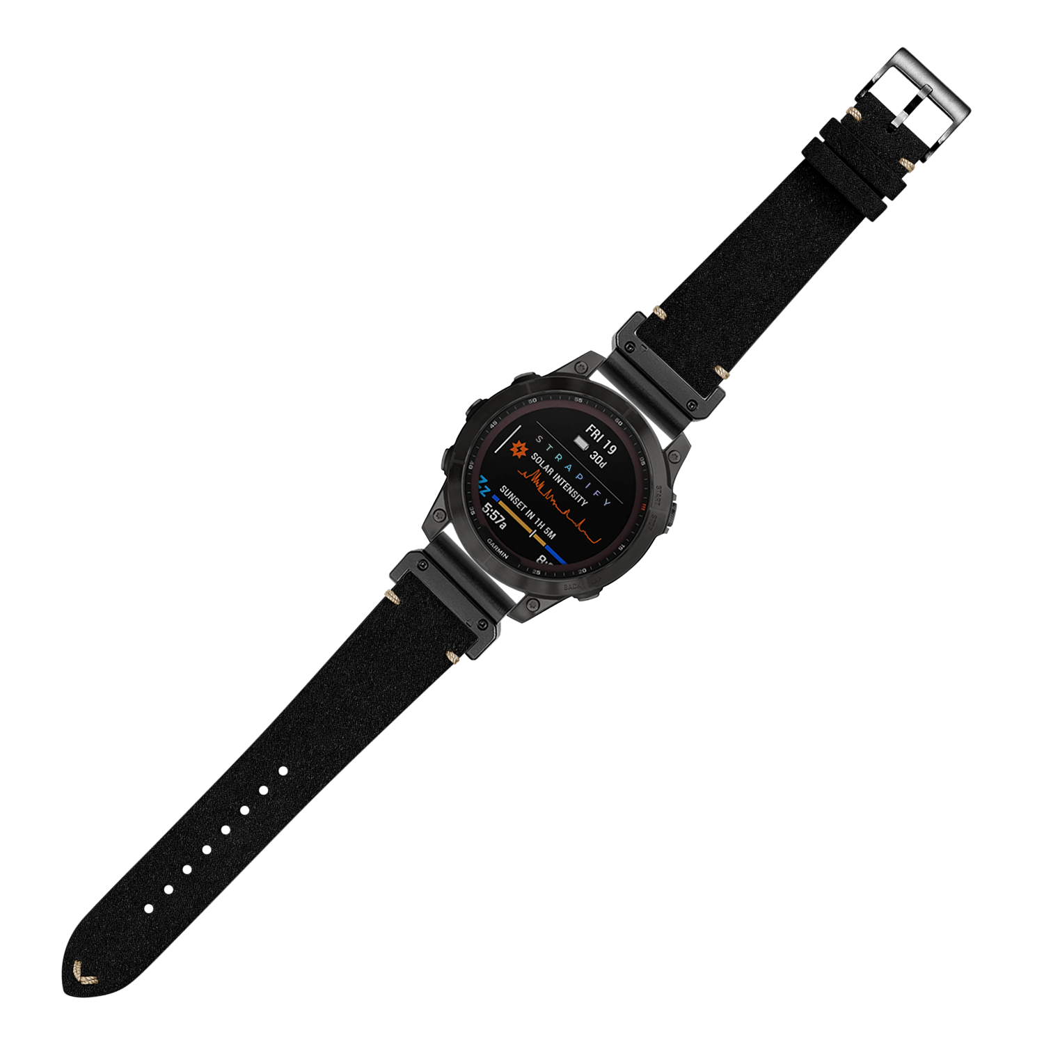 Black Alcantara leather 22mm QuickFit watch band with vintage styling and metal buckle clasp
