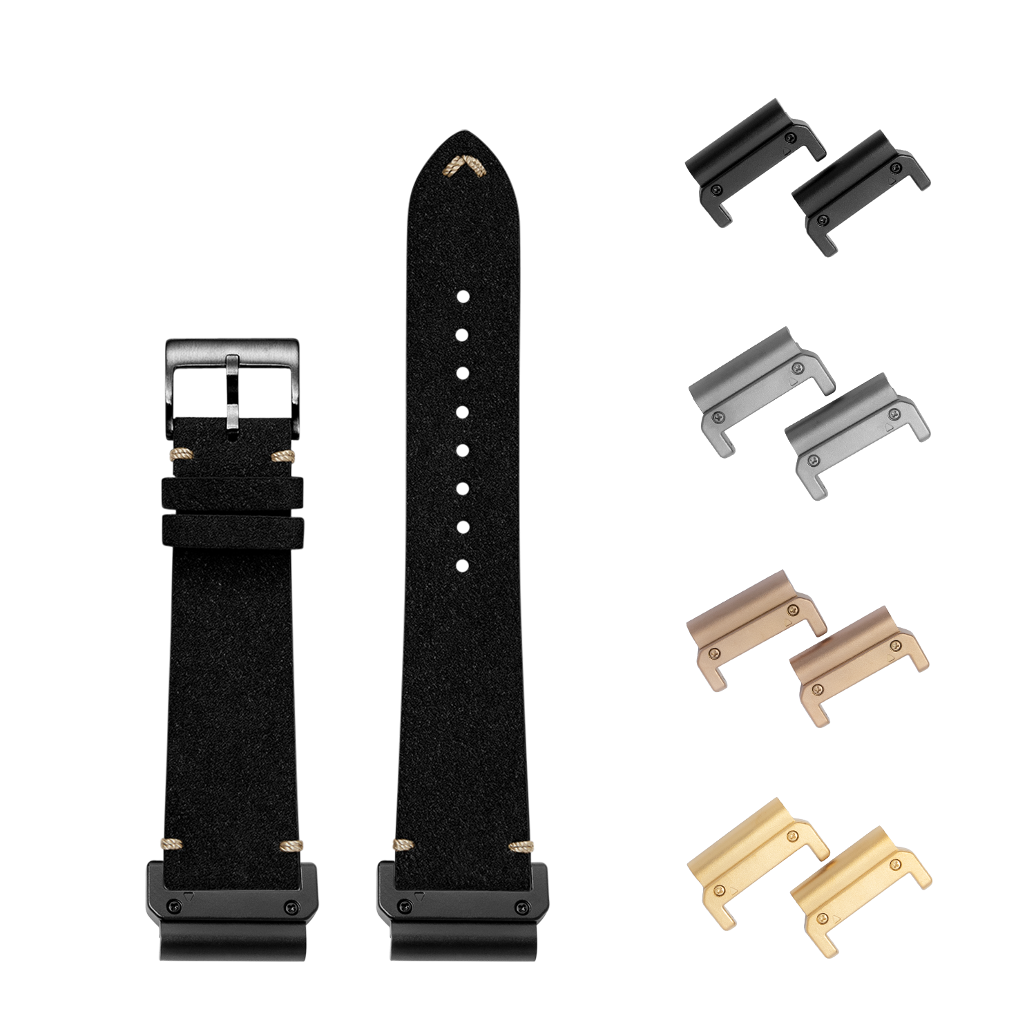 QuickFit Alcantara leather watch band 22mm black vintage with interchangeable lugs in multiple finishes