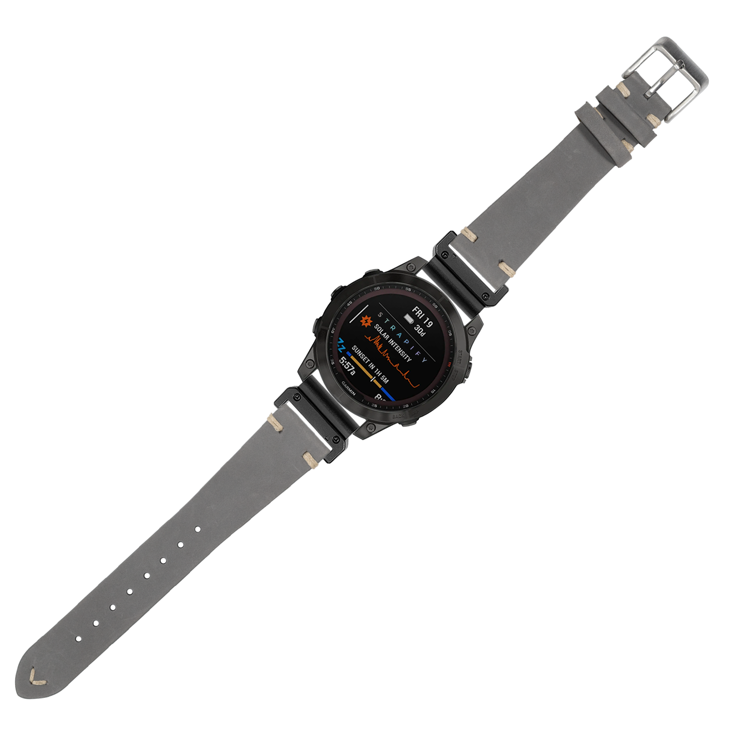 Grey nubuck leather 22mm QuickFit vintage knotted watch strap with metal buckle hardware