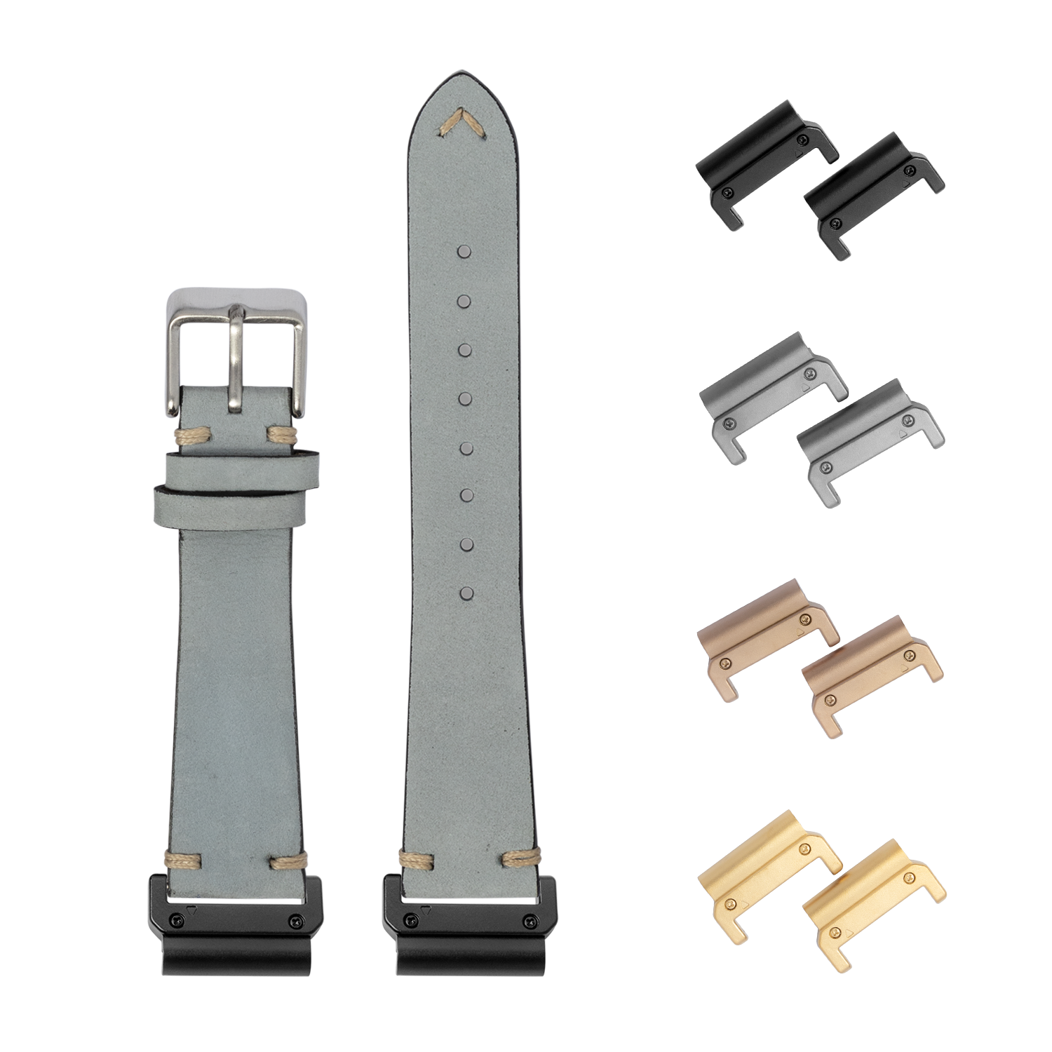 Vintage nubuck leather watch strap sky blue 22mm with interchangeable quick fit lugs in multiple finishes