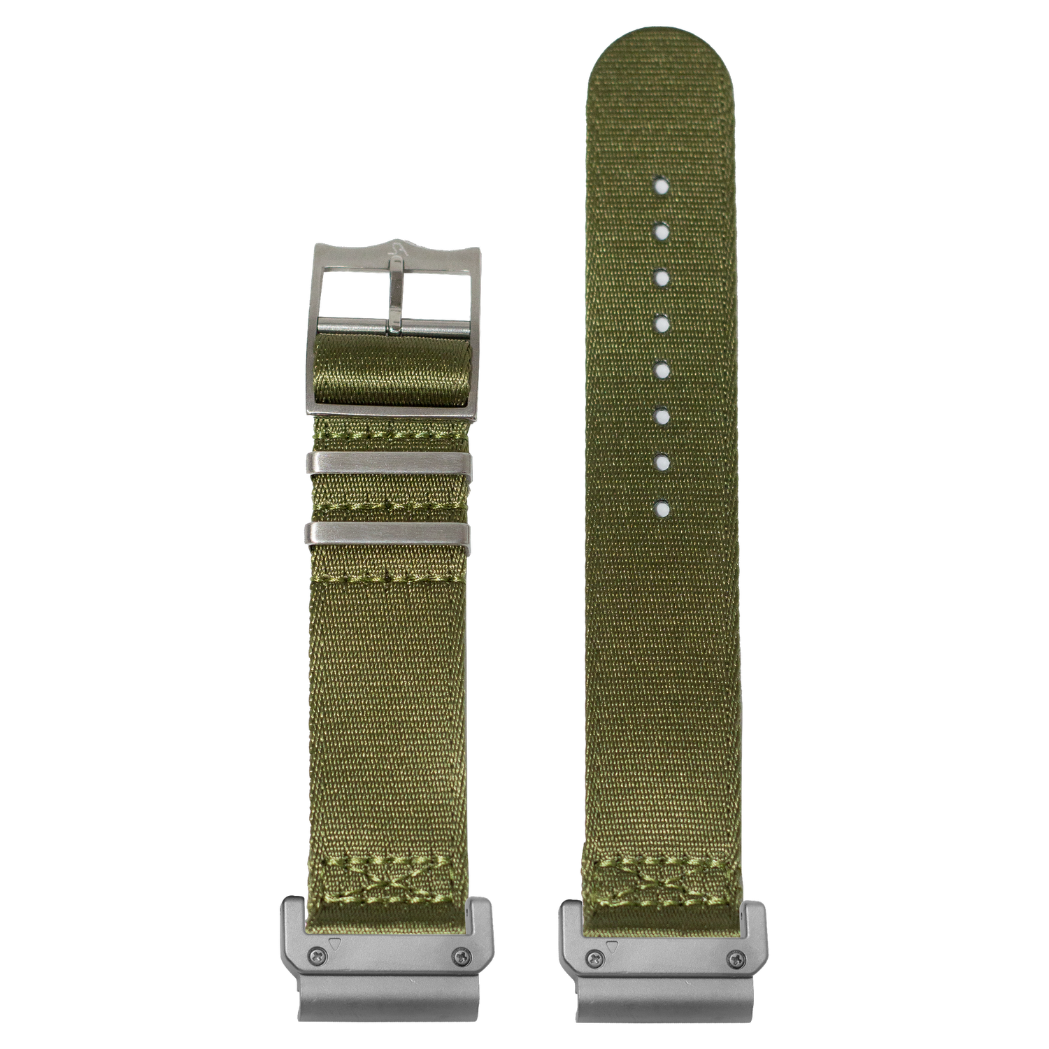 QuickFit Ultra Militex army green strap with slim military adapters attached to both ends, flat lay