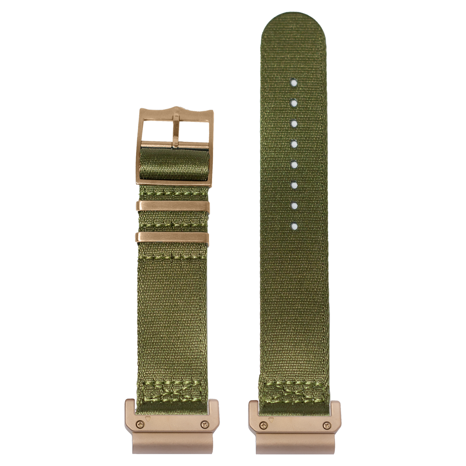 Watch strap with QuickFit 20mm adapters attached to both ends - flat lay
