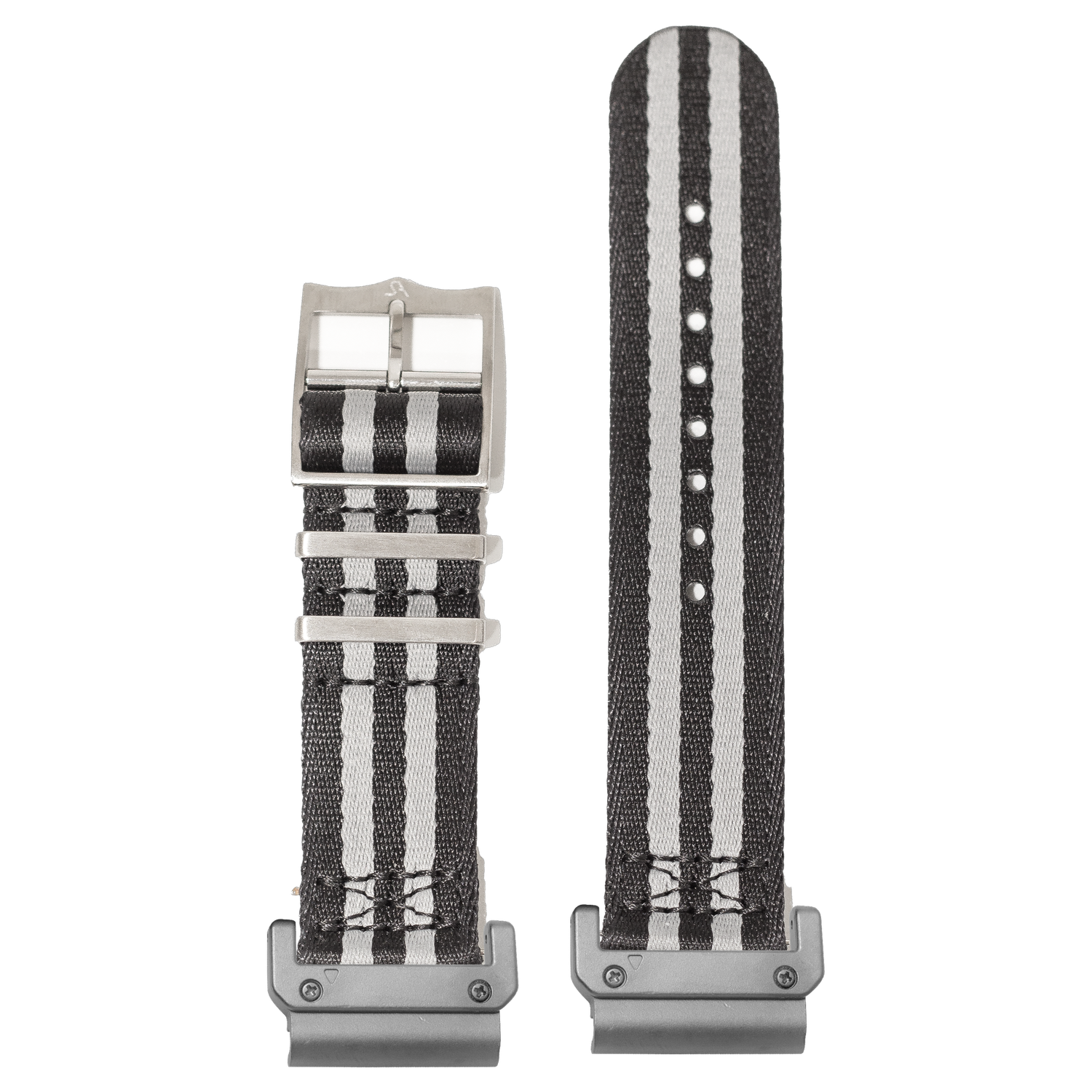 Watch strap with QuickFit 20mm adapters attached to both ends - flat lay