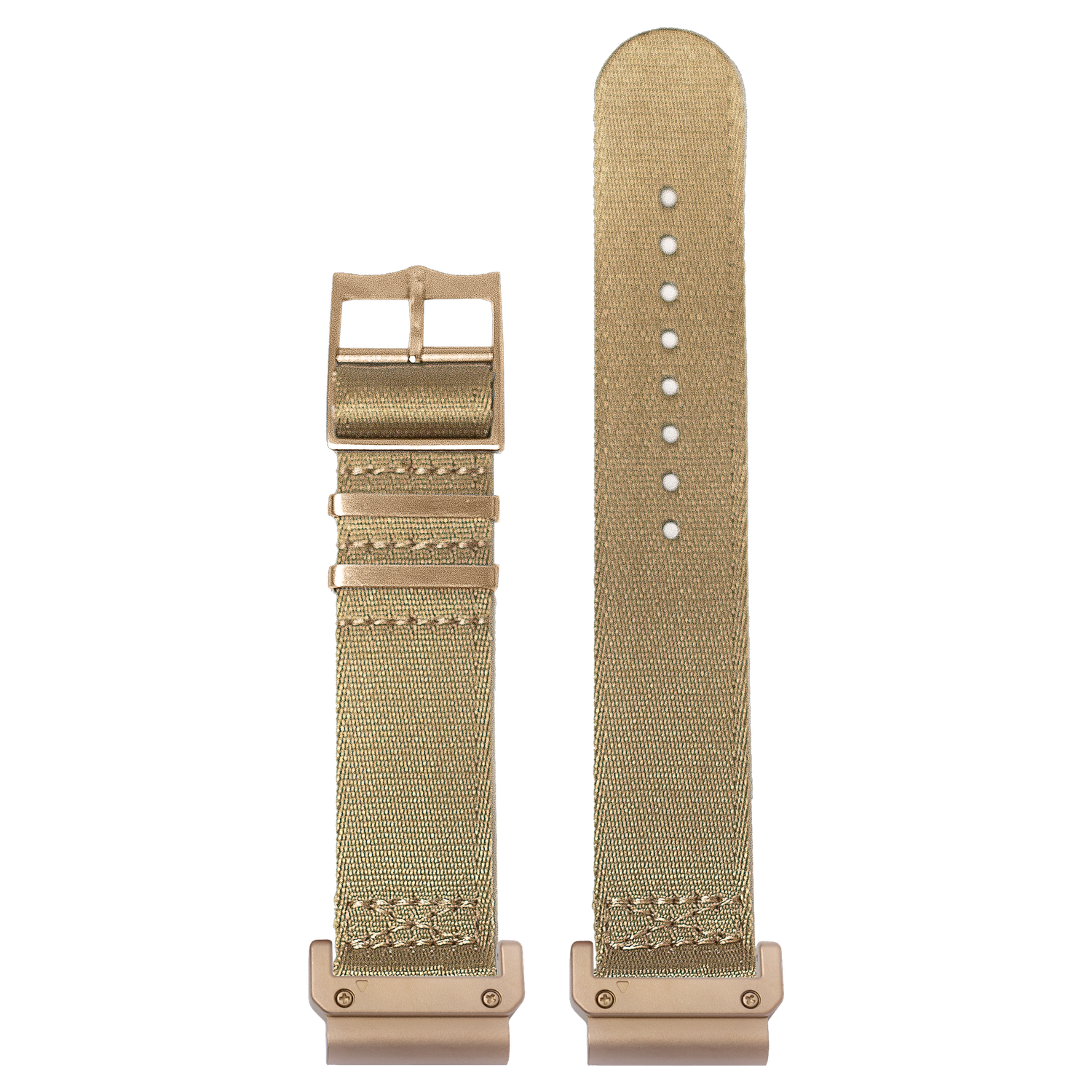 Watch strap with QuickFit adapters attached to both ends - flat lay