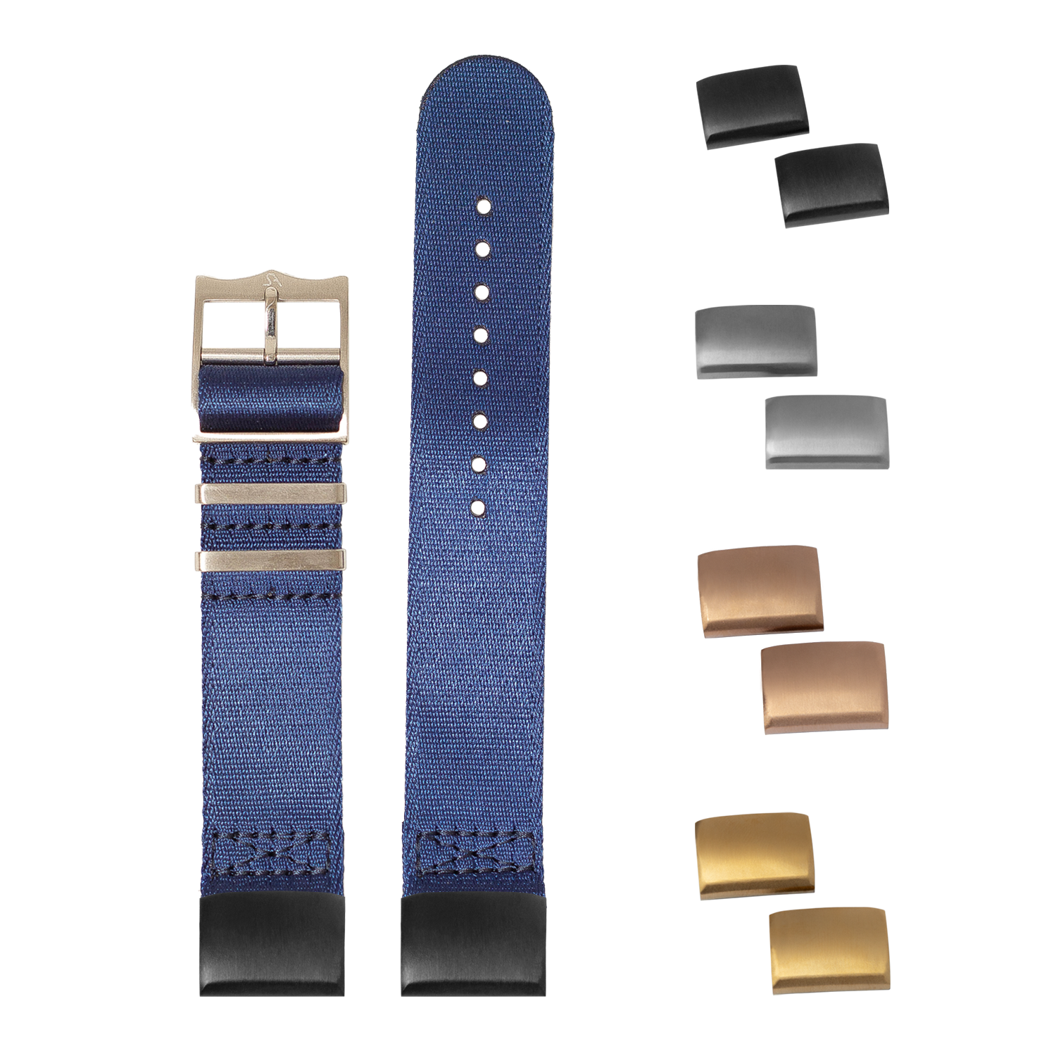 QuickFit Ultra Militex navy blue 20mm watch band with interchangeable metal buckles and keepers included