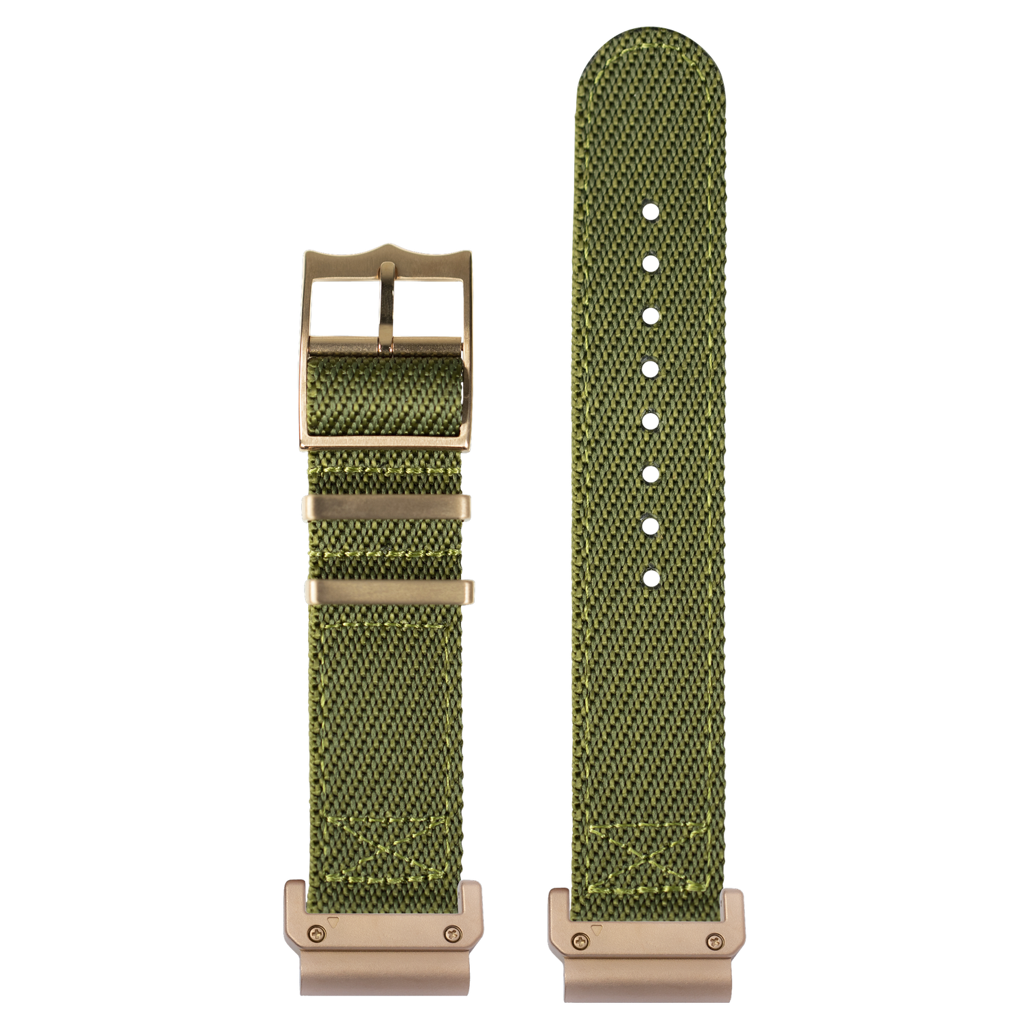 Cross Militex Army Green Rose Gold Hardware strap with QuickFit adapters attached to both ends