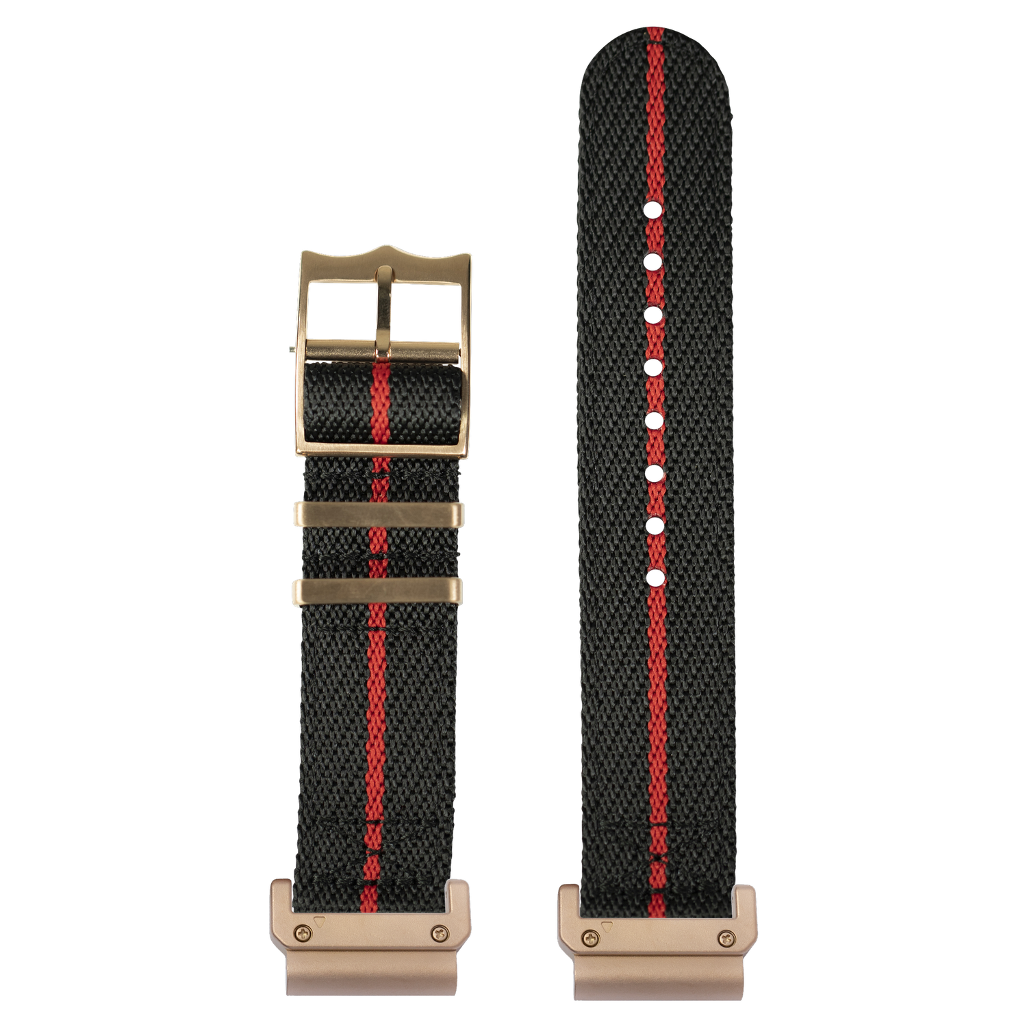 Cross Militex Black Red Rose Gold Hardware strap with QuickFit adapters attached to both ends
