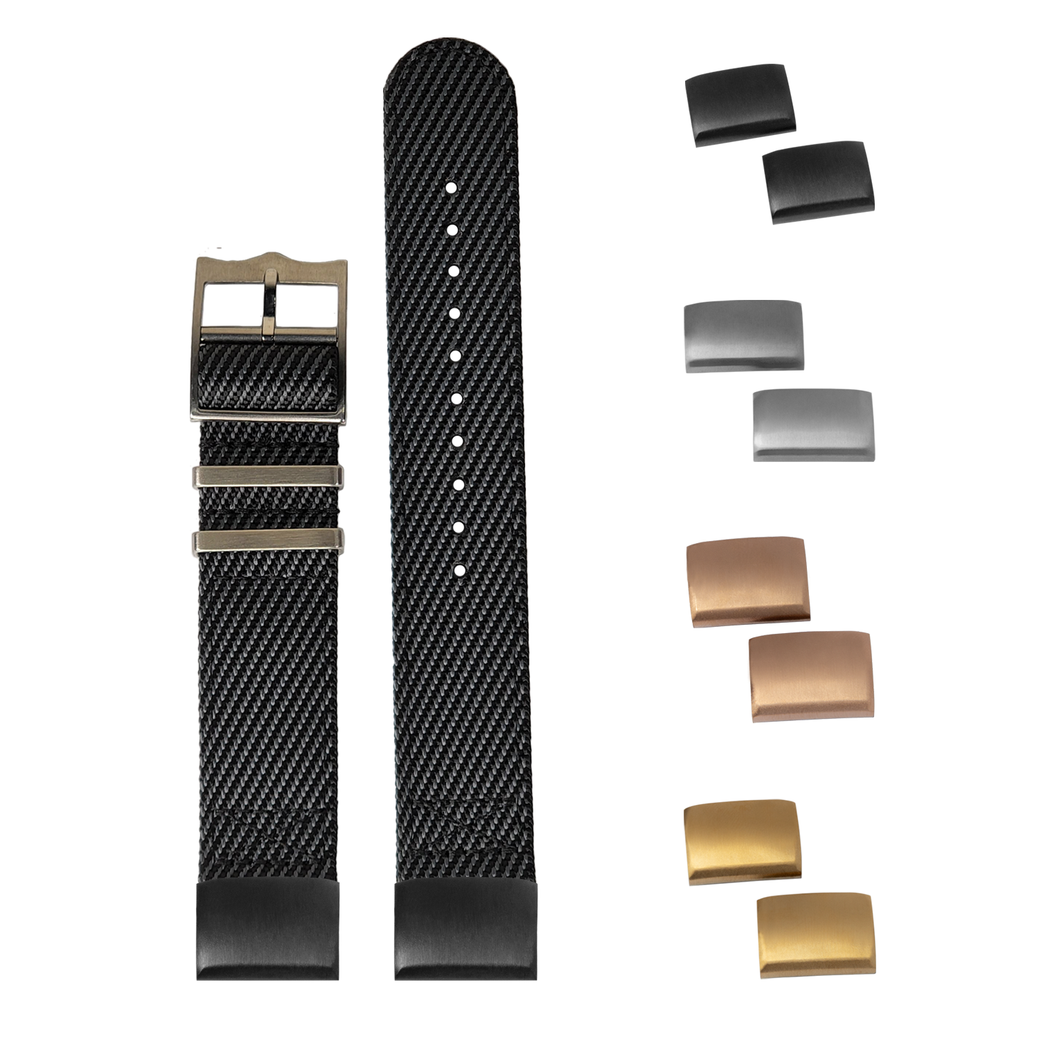 QuickFit Cross Militex dark grey 20mm watch strap with interchangeable buckles and metal keepers included