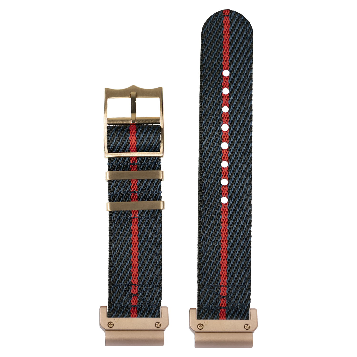 Cross Militex Night Blue Red Rose Gold Hardware strap with QuickFit adapters attached to both ends