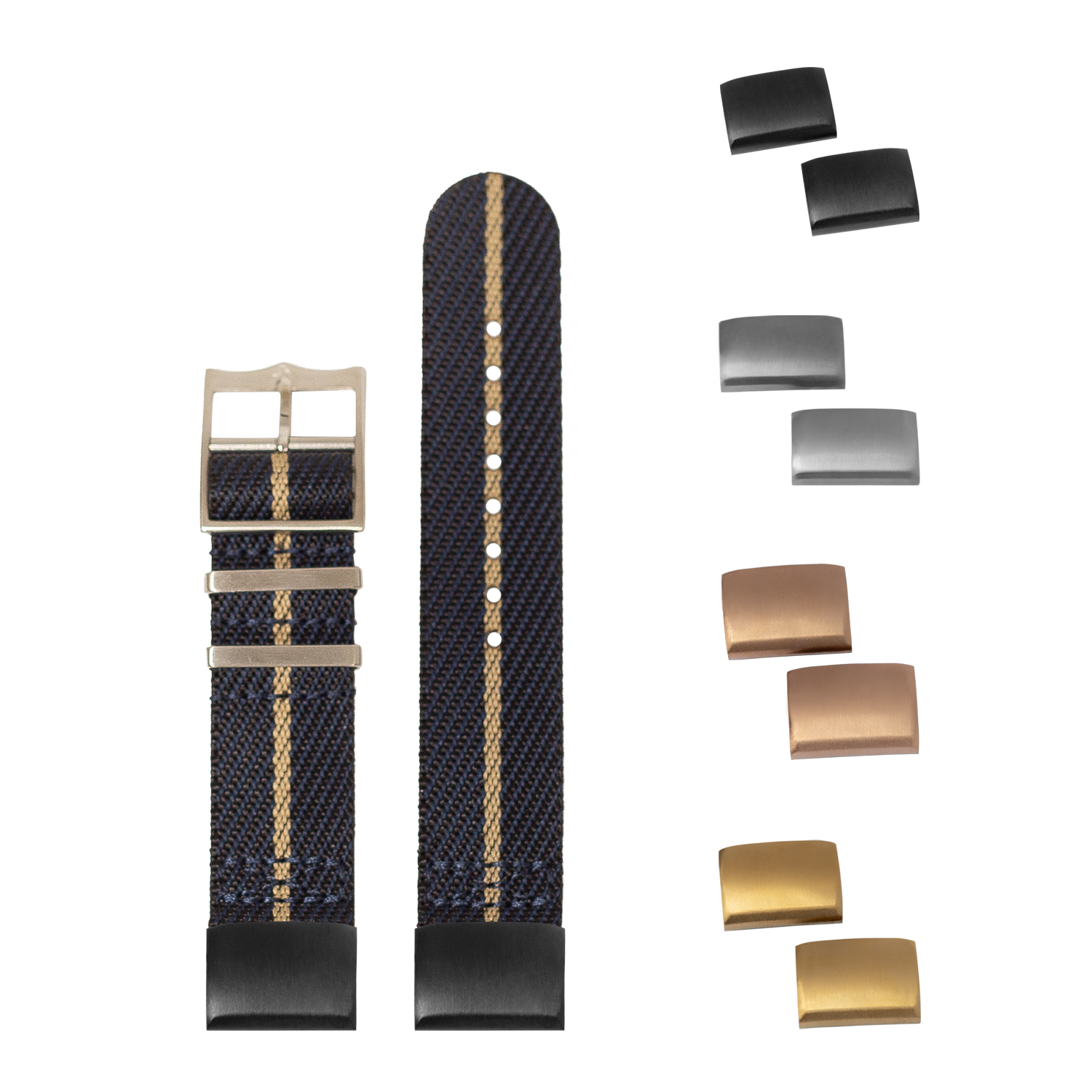 QuickFit Cross Militex night blue and wheat watch band 20mm with interchangeable metal buckles and hardware