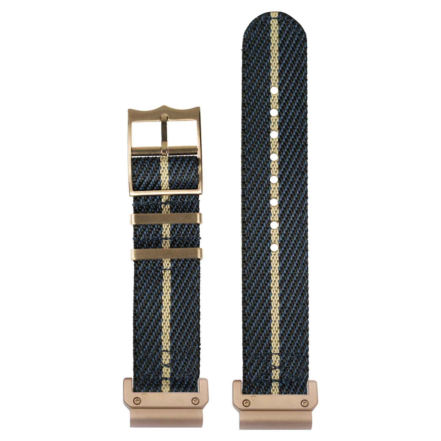Cross Militex Night Blue Wheat Rose Gold Hardware strap with QuickFit adapters attached to both ends