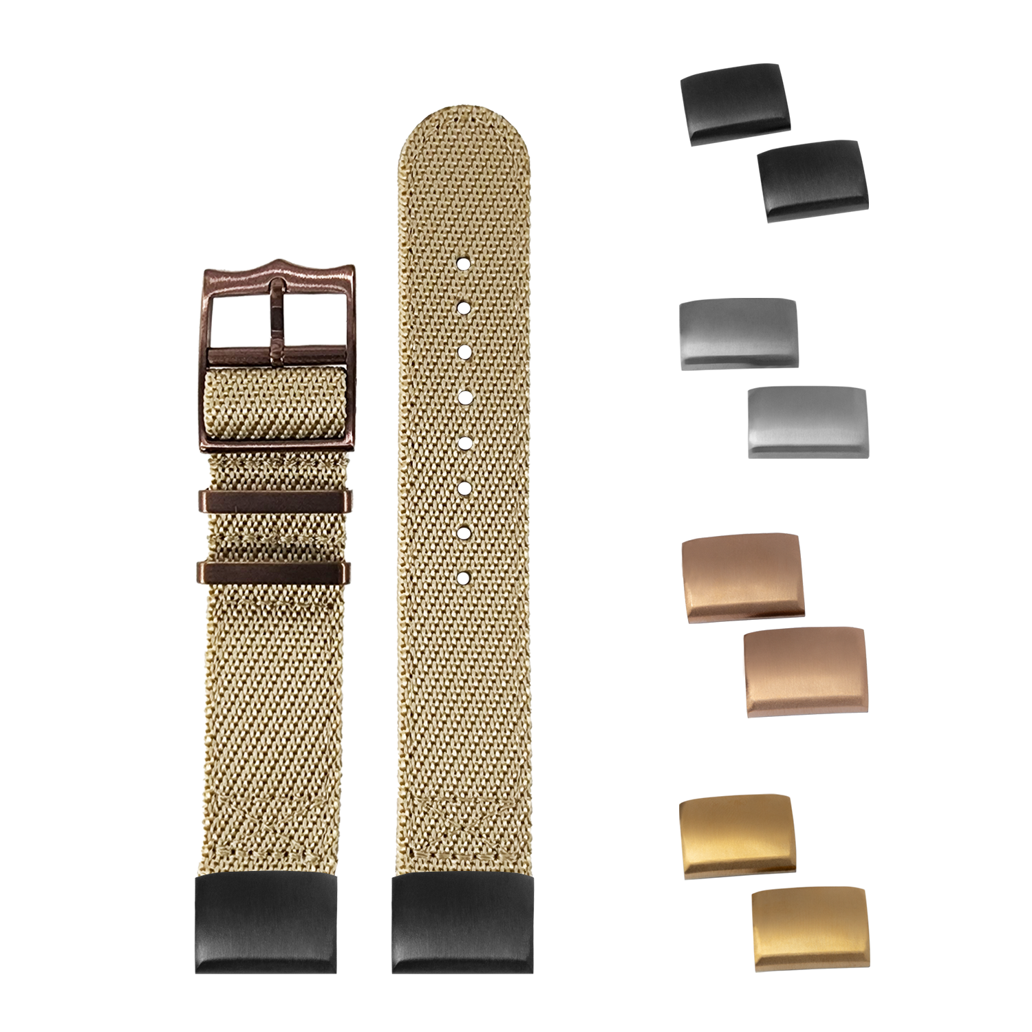 Quick Fit Cross Militex wheat fabric watch band 20mm with interchangeable bronze hardware and buckle