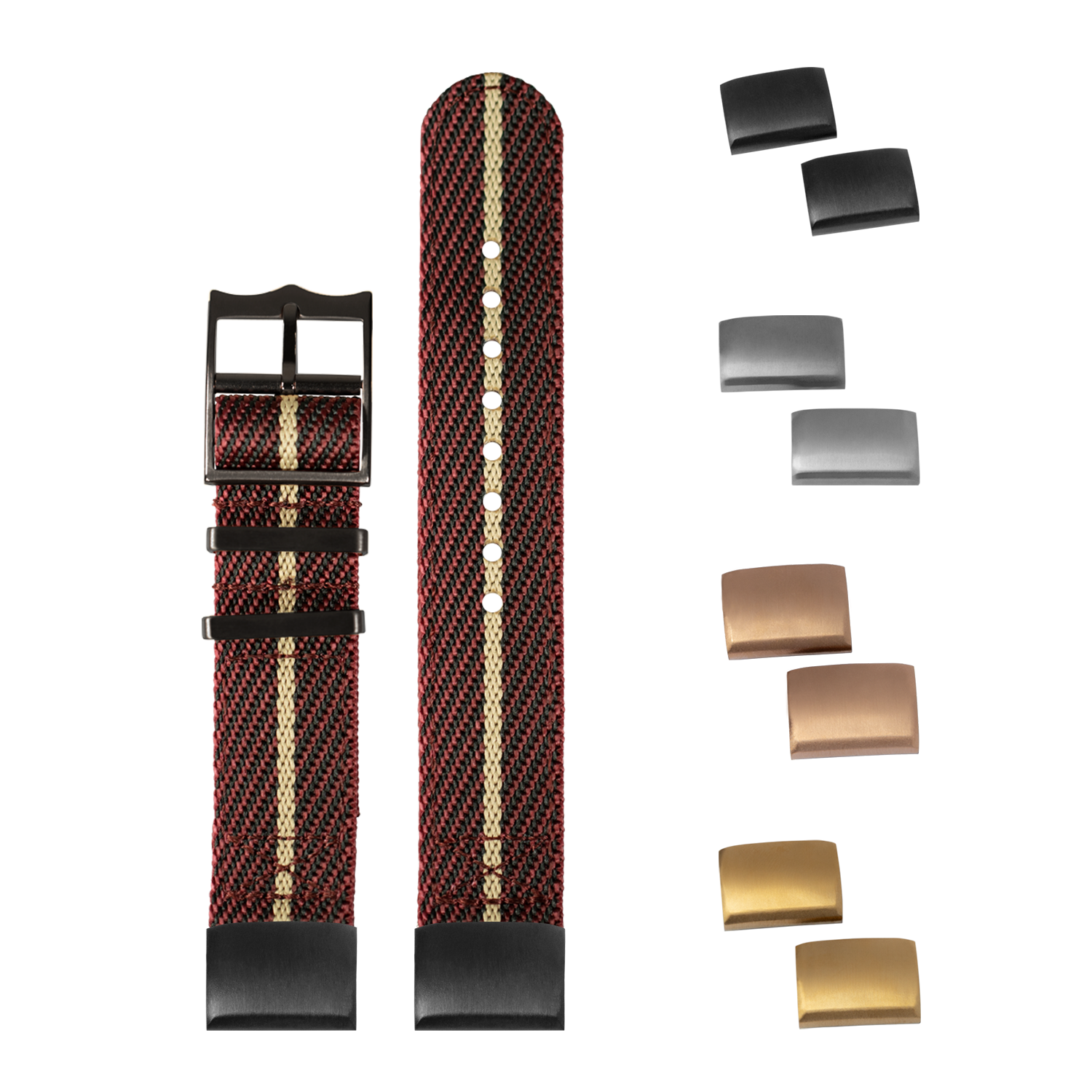 QuickFit Cross Militex watch band wine red wheat with interchangeable black silver and gold hardware 20mm