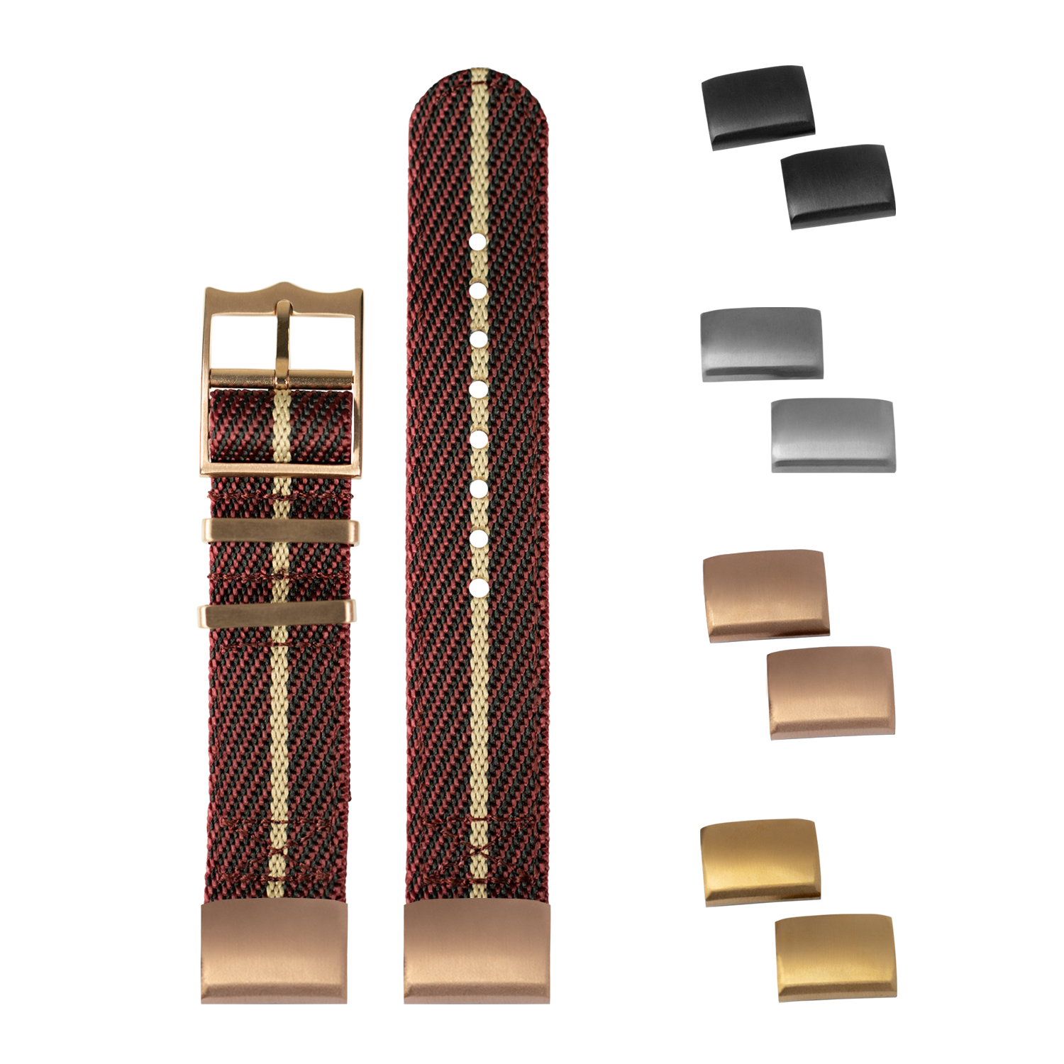 Cross Militex wine red wheat canvas watch strap 20mm with rose gold hardware and interchangeable buckles