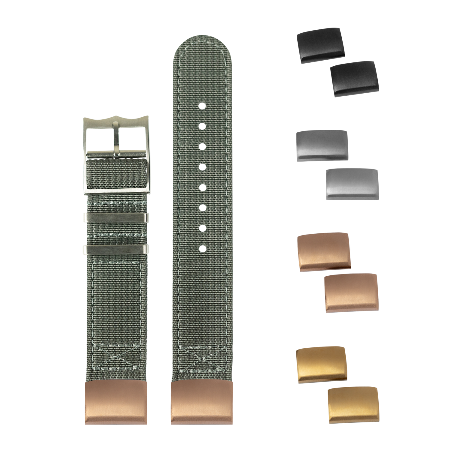QuickFit Alpha Militex grey fabric watch strap 20mm with interchangeable metal buckles and keepers