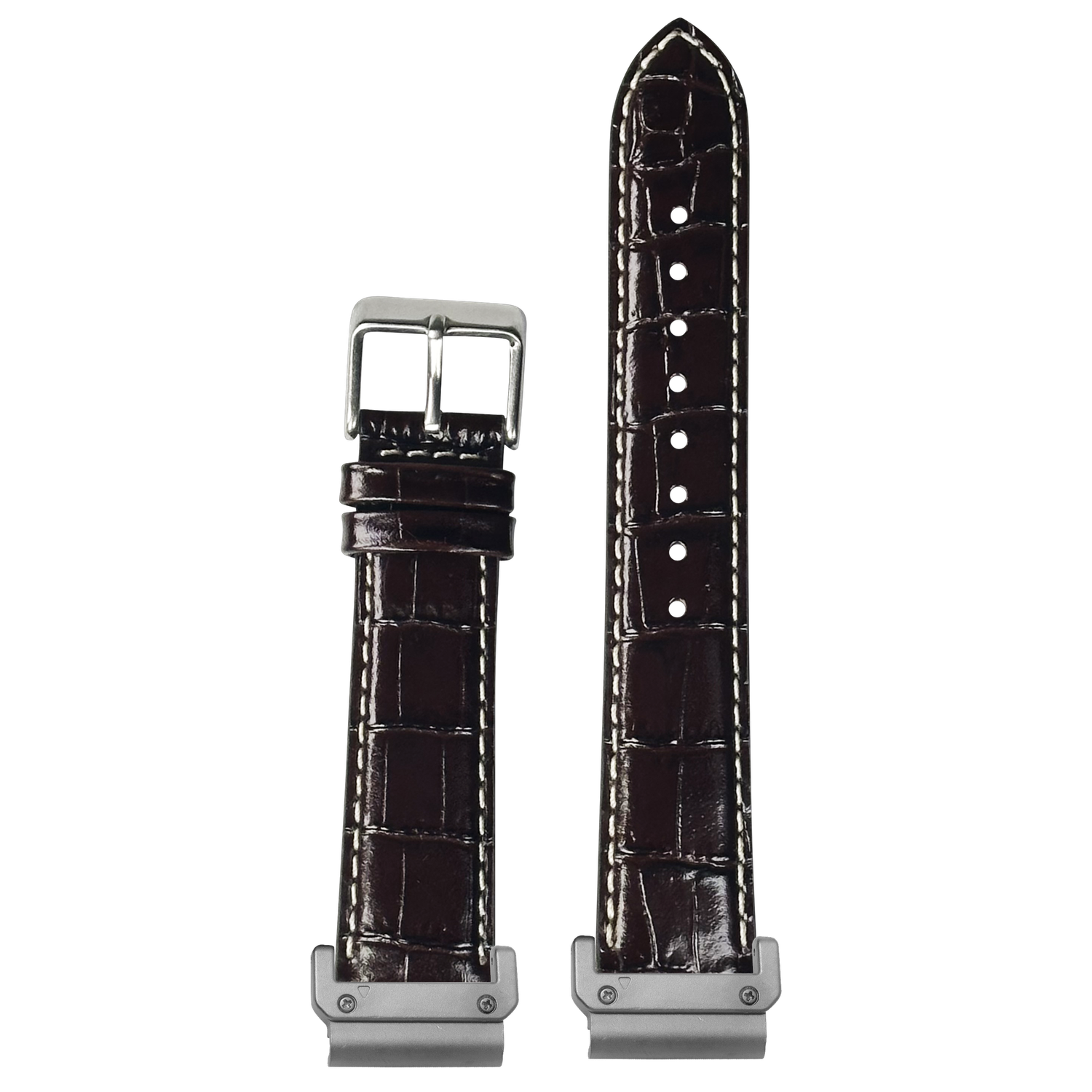 Alligator Leather Dark Brown Contrast Stitching strap with QuickFit adapters attached to both ends