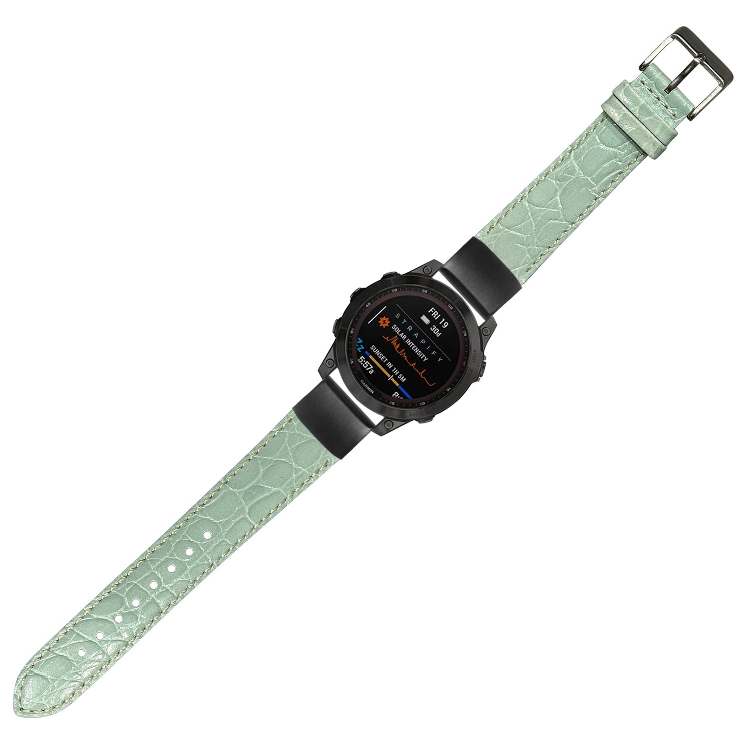 QuickFit alligator leather smartwatch band 20mm light tiffany blue with white stitching and black buckle