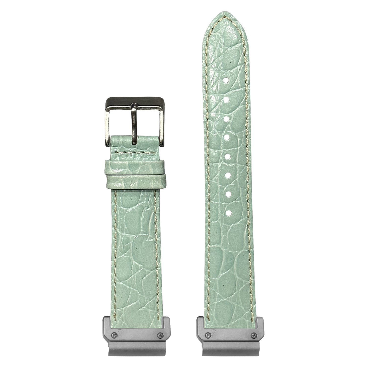 Alligator Leather Light Tiffany Blue White Stitching strap with QuickFit adapters attached to both ends