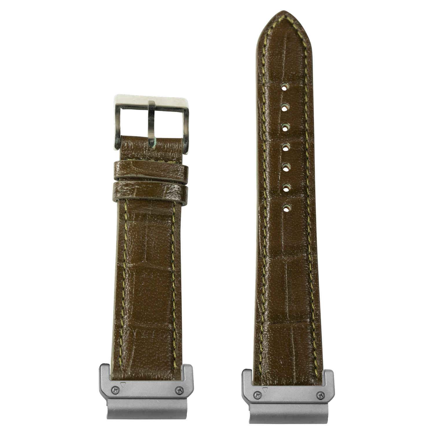 Alligator Leather Olive Green strap with QuickFit adapters attached to both ends