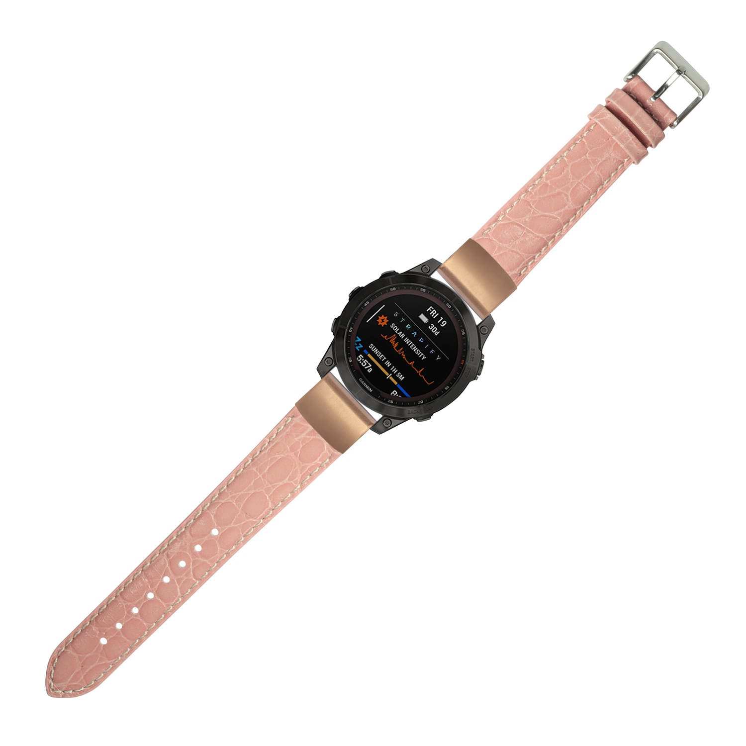 QuickFit alligator leather watch band pink with white stitching 20mm for smartwatch and traditional watches