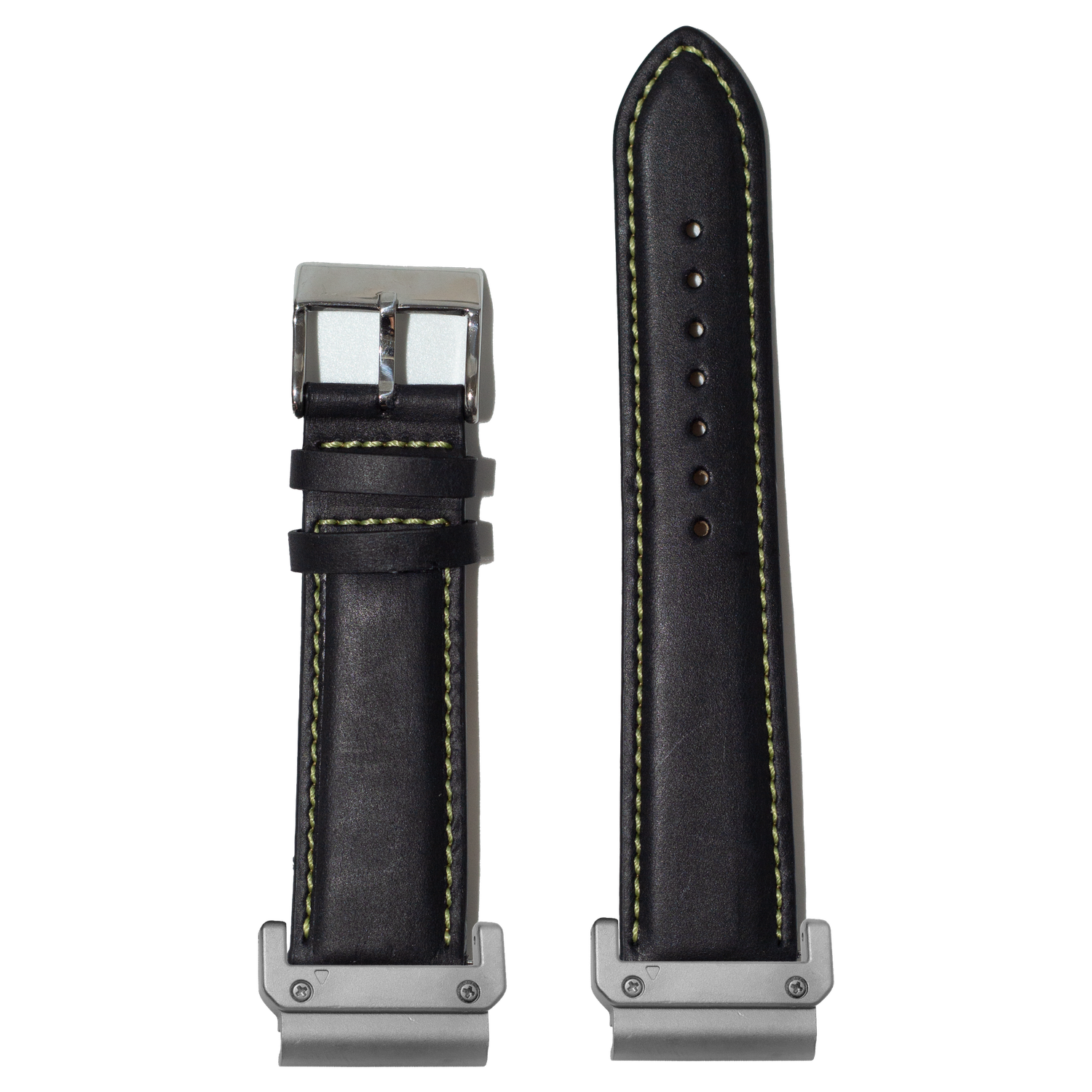 Padded Leather Black Yellow Stitching strap with QuickFit adapters attached to both ends