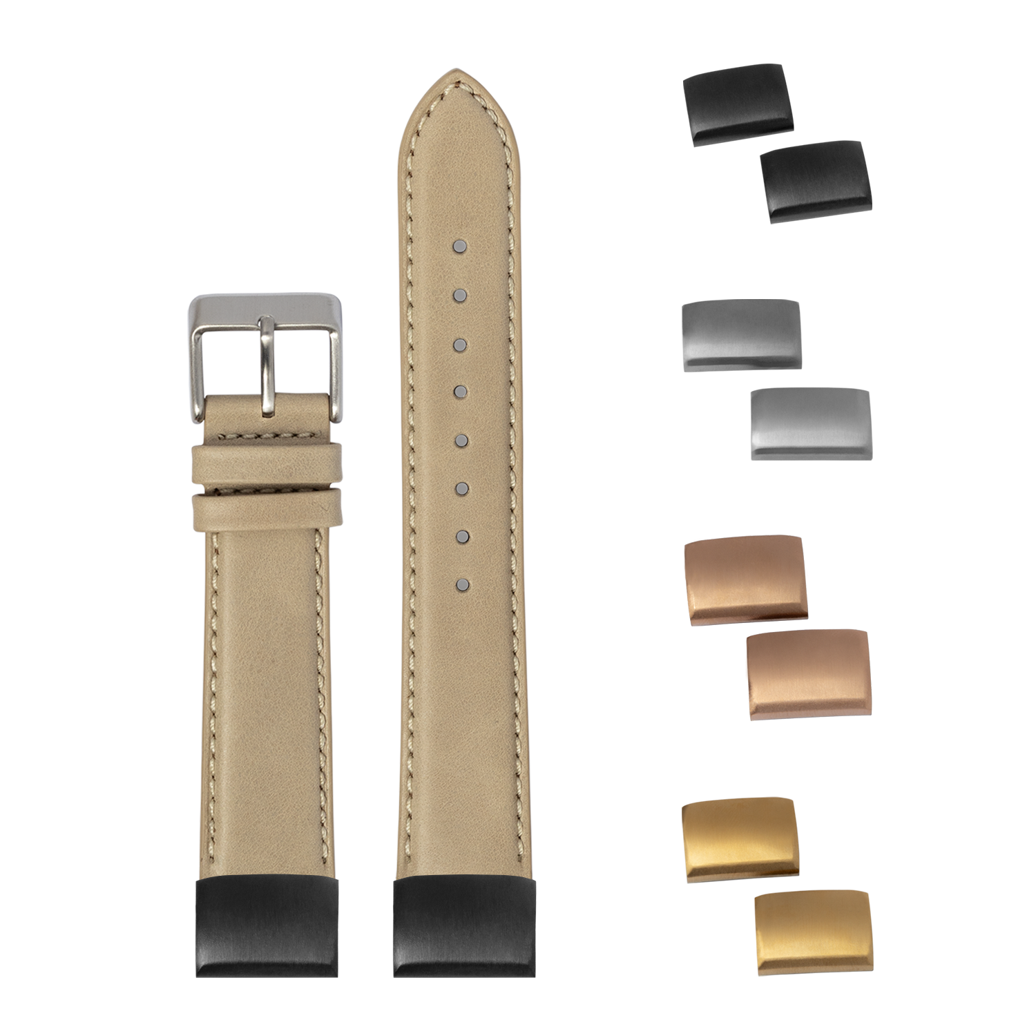 QuickFit padded leather watch strap 20mm cream with interchangeable metal buckles