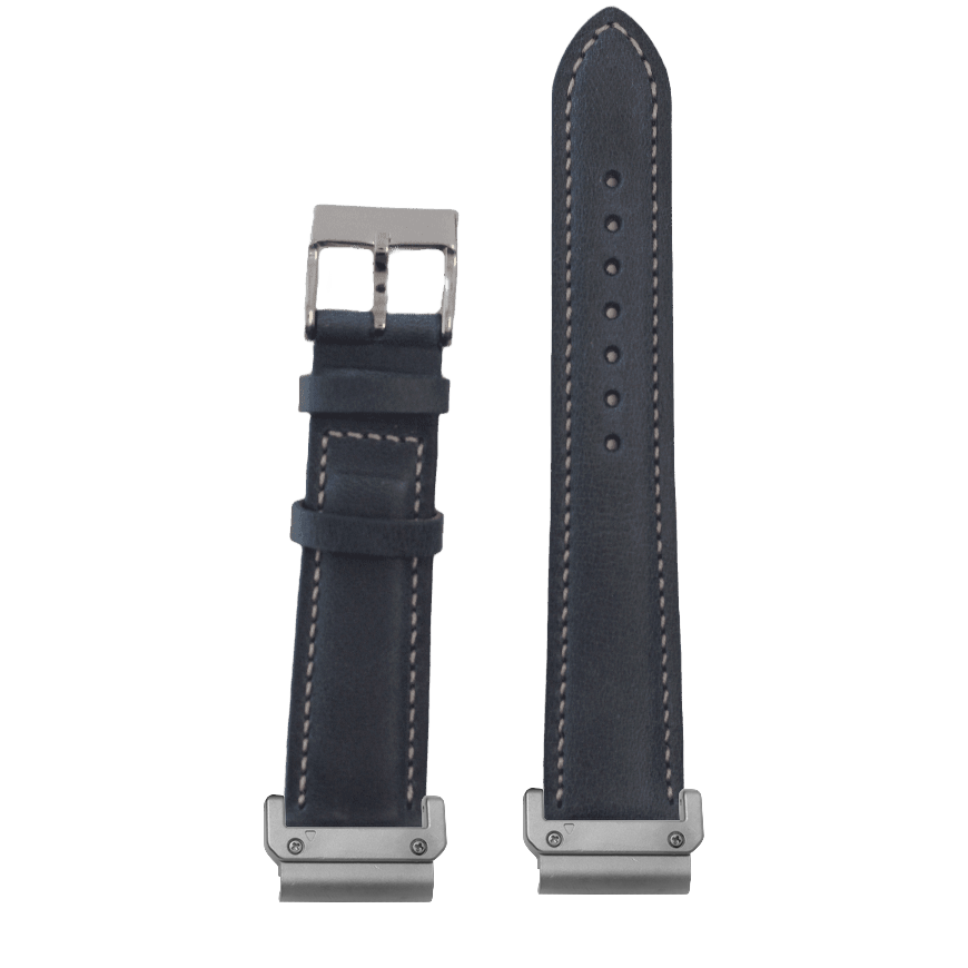 Padded Leather Navy Blue Beige Stitching strap with QuickFit adapters attached to both ends
