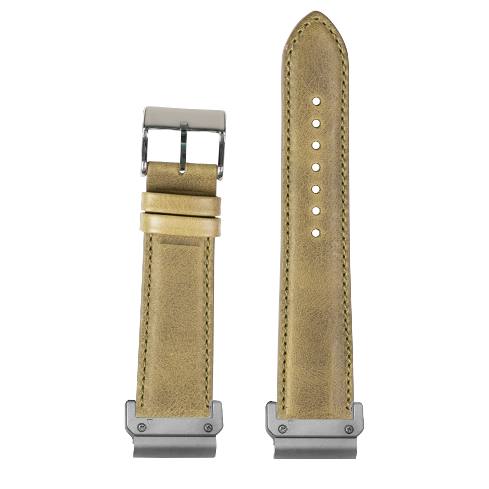 Padded Leather Olive Green strap with QuickFit adapters attached to both ends