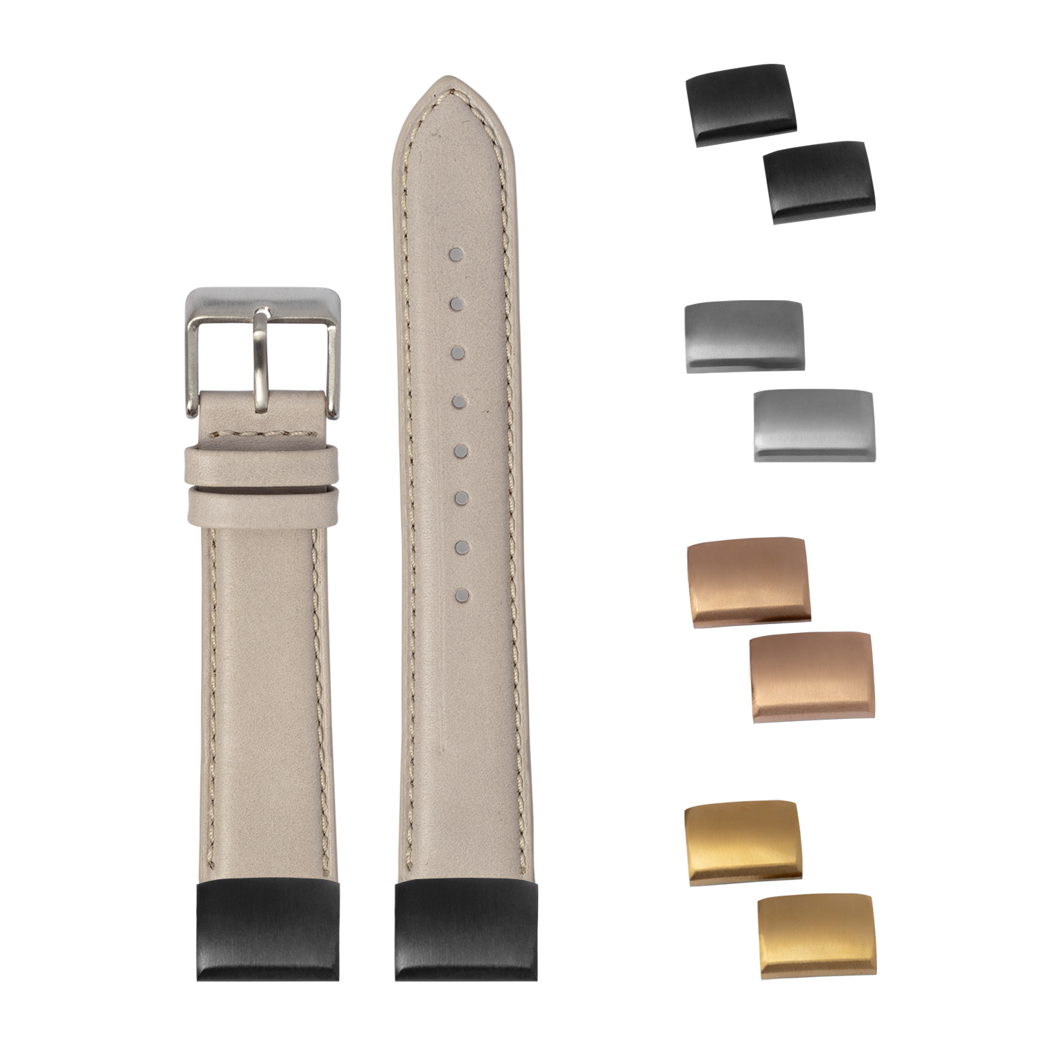 QuickFit padded leather watch strap pale pink 20mm with interchangeable metal buckles in silver, black and gold finishes