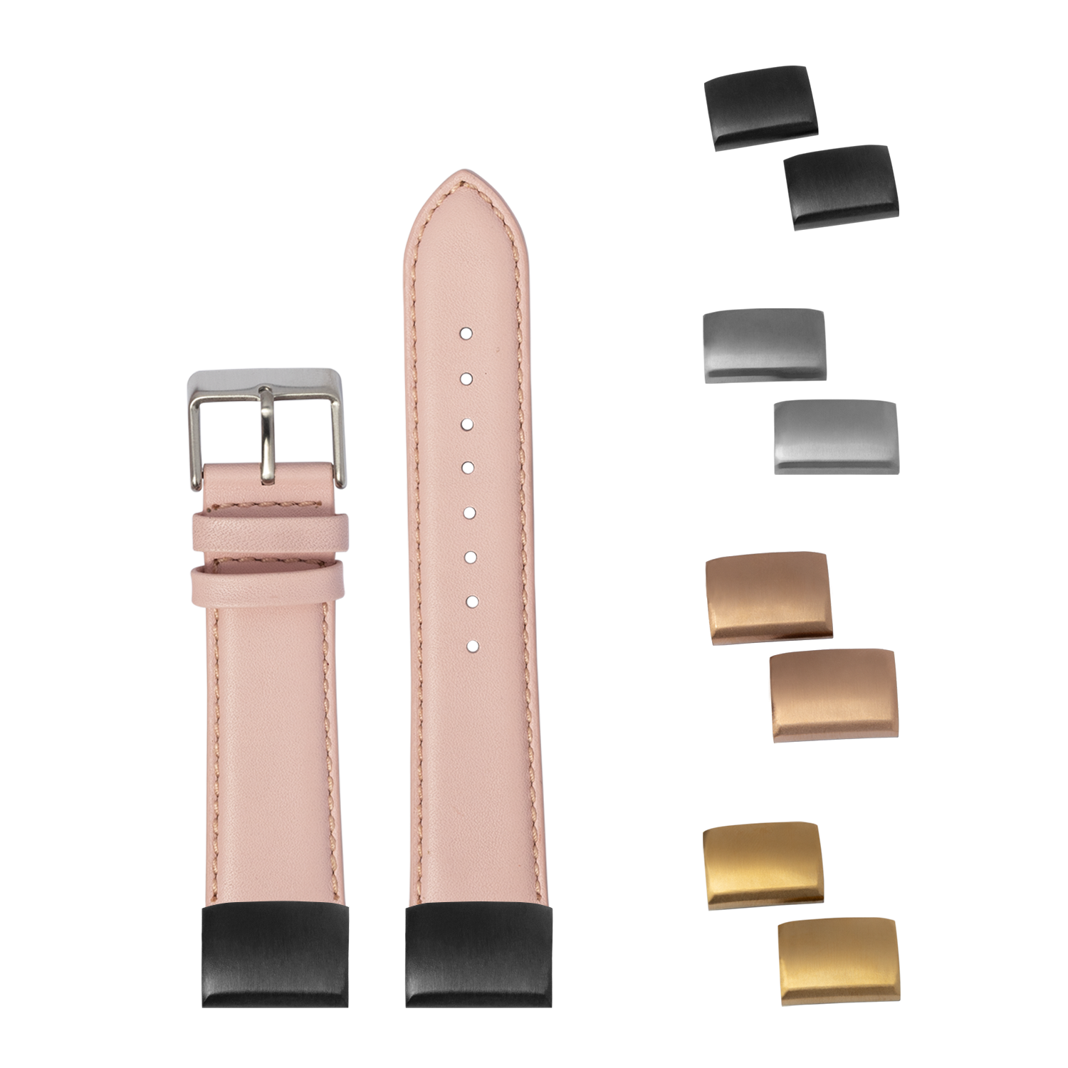 Pink padded leather quick-fit watch band 20mm with interchangeable metal buckles and clasps