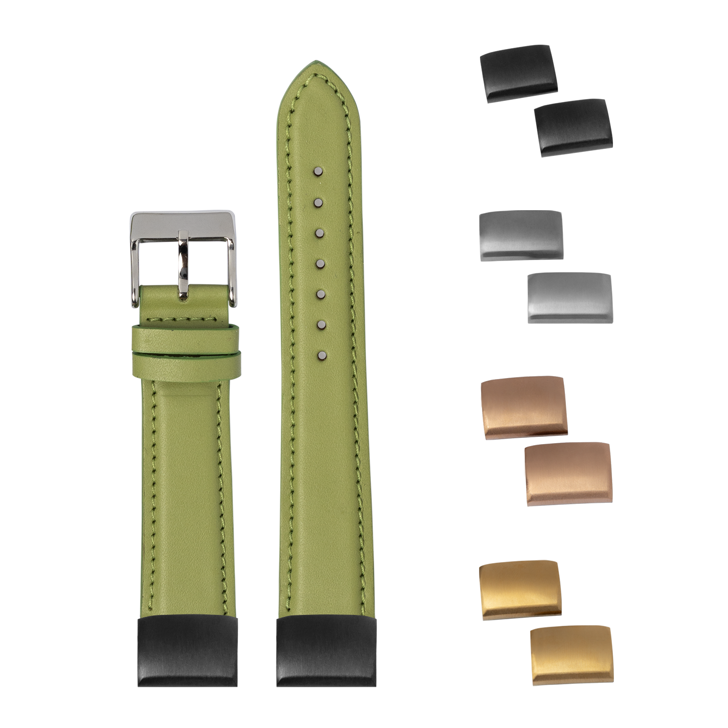 Pistachio green padded leather quickfit watch band 20mm with stainless steel and metal buckle hardware options