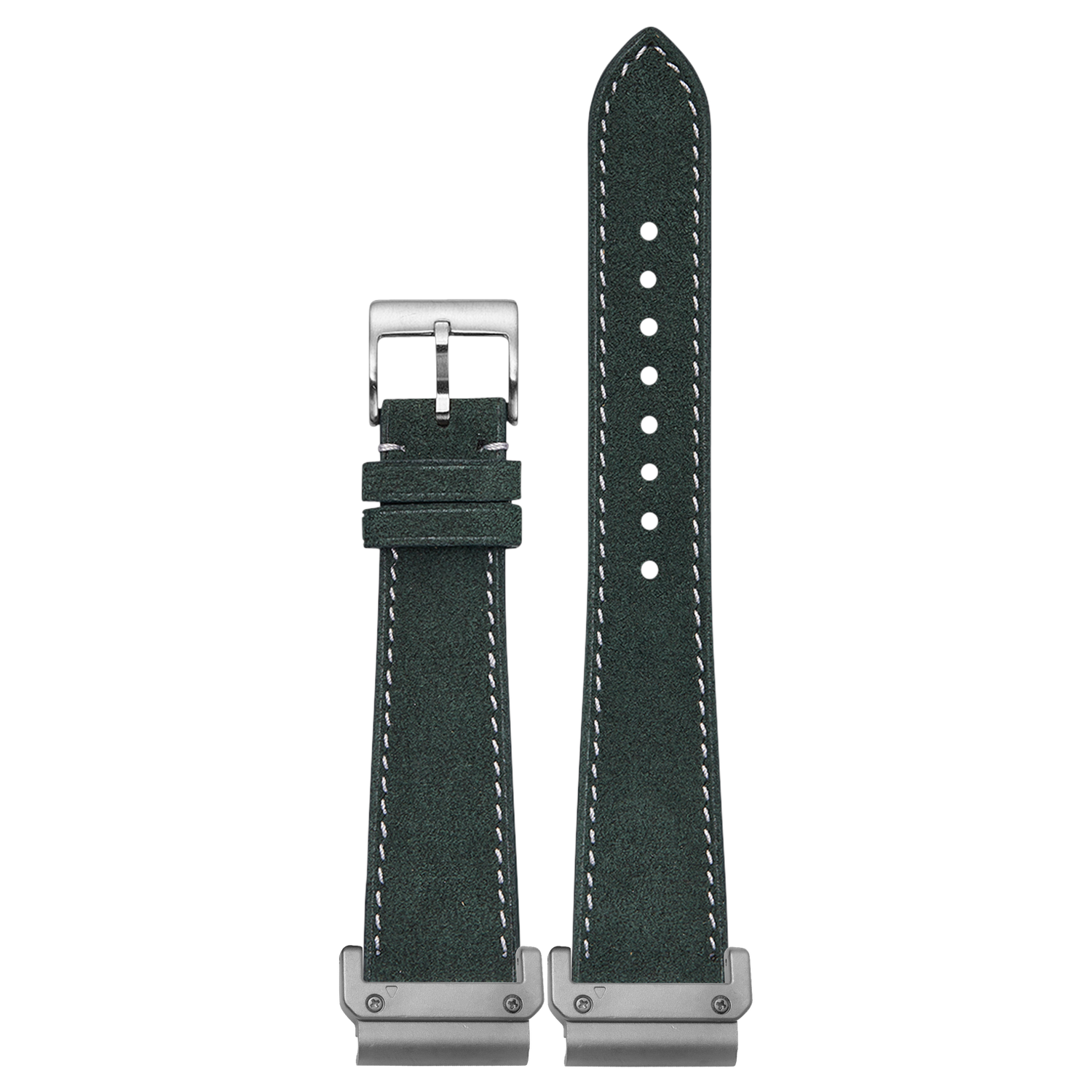 Alcantara Leather Green White Stitching strap with QuickFit adapters attached to both ends