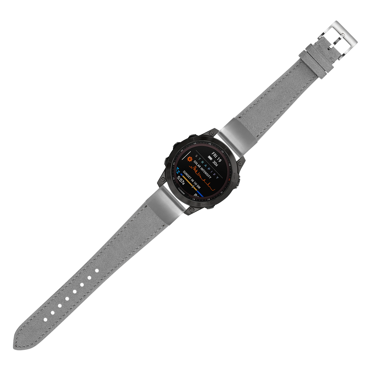 Grey Alcantara leather QuickFit watch strap 20mm with silver buckle