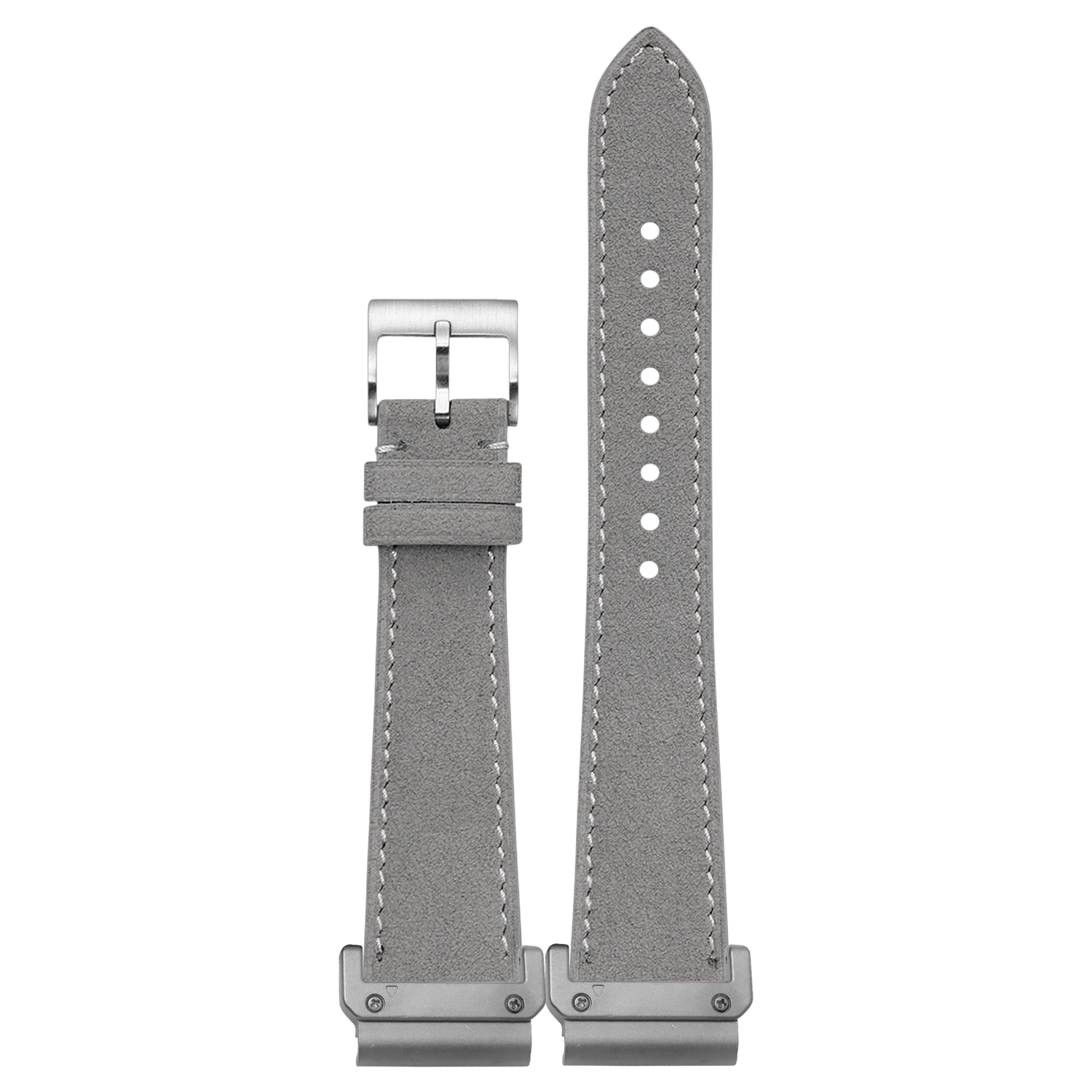 Alcantara Leather Grey White Stitching strap with QuickFit adapters attached to both ends