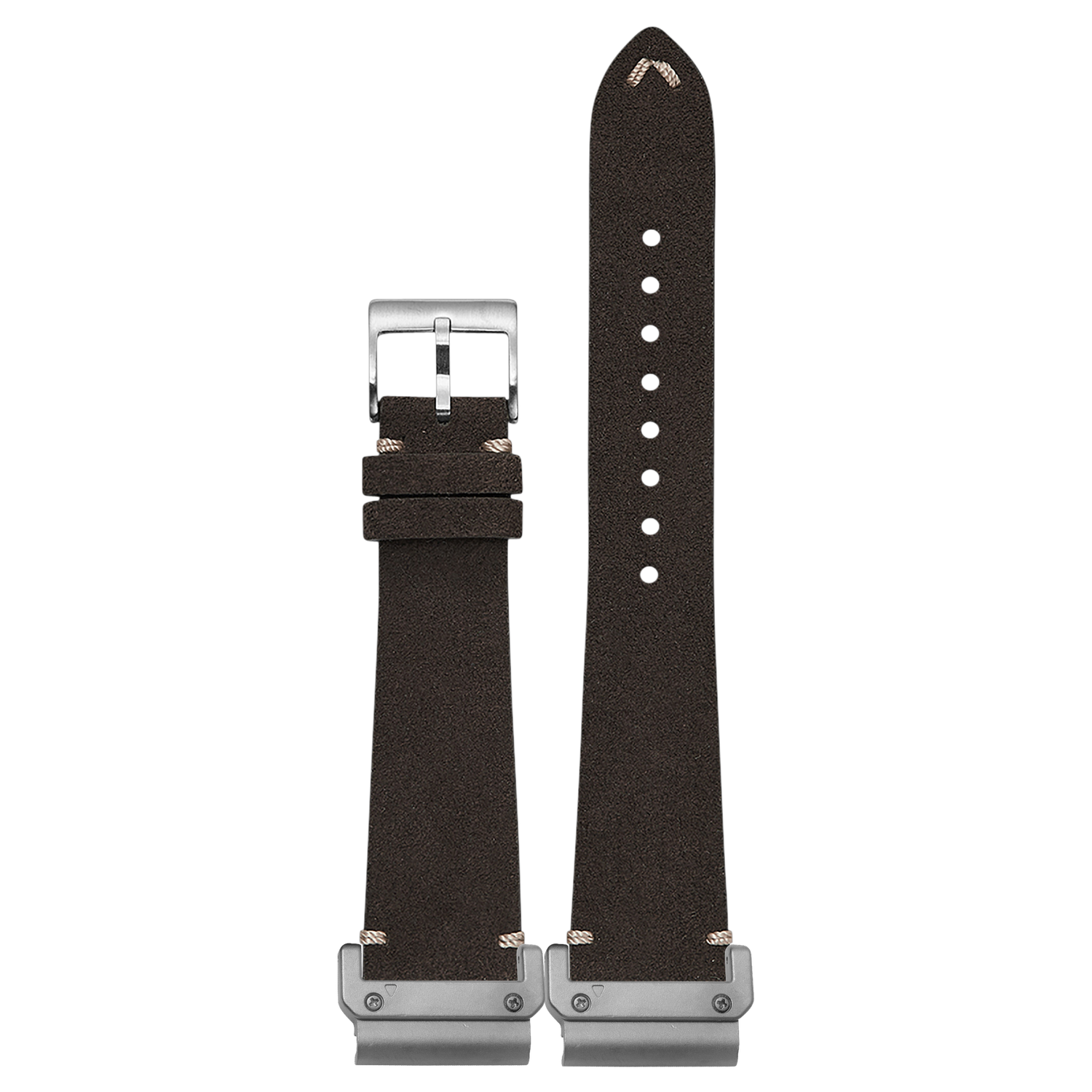 Alcantara Leather Vintage Dark Brown strap with QuickFit adapters attached to both ends