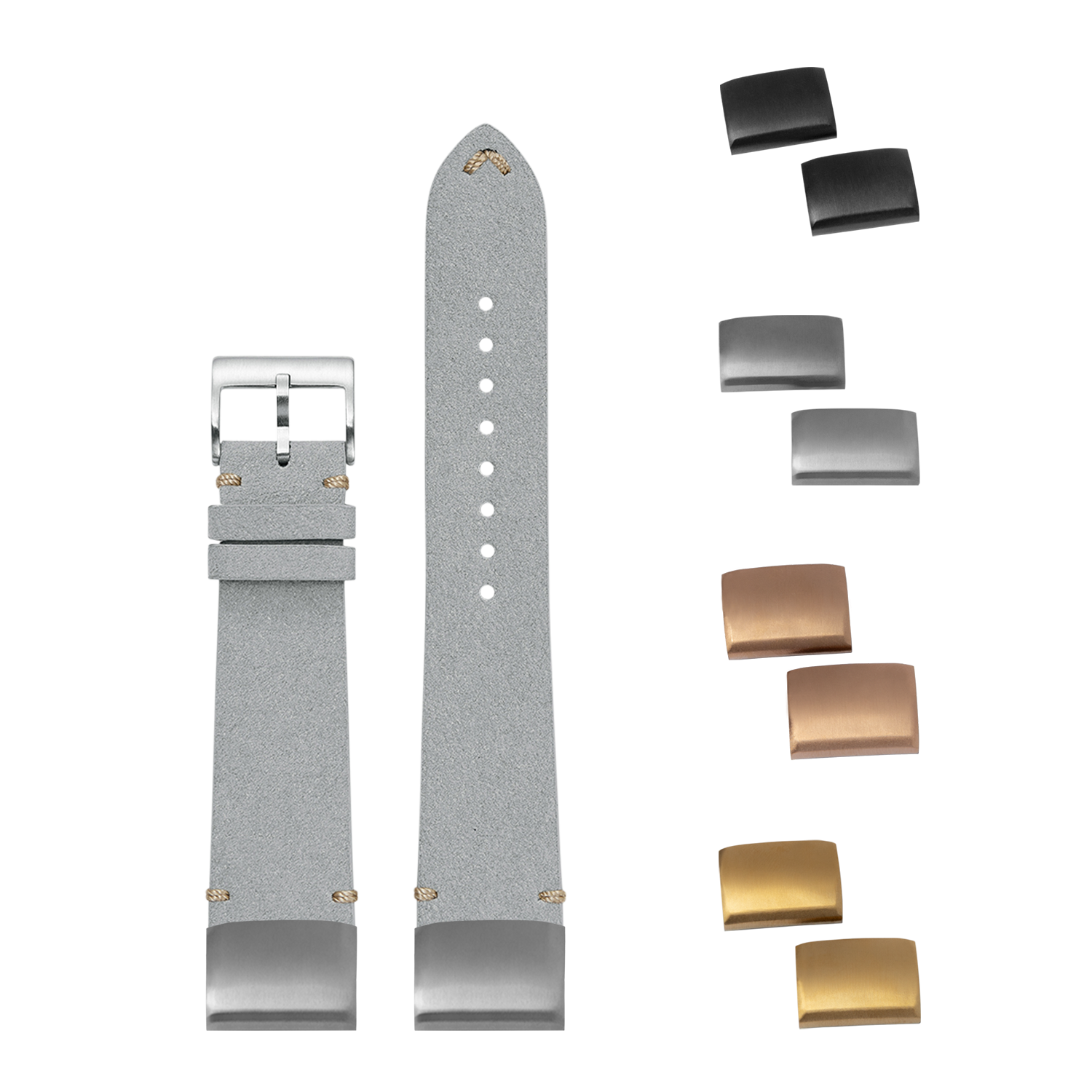 QuickFit grey suede leather watch strap 20mm with interchangeable metal buckles and end links