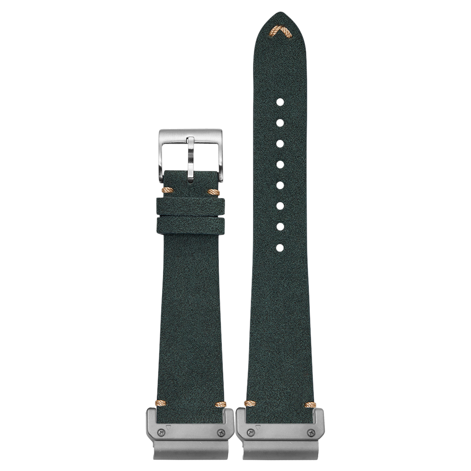 Alcantara Leather Vintage Forest Green strap with QuickFit adapters attached to both ends