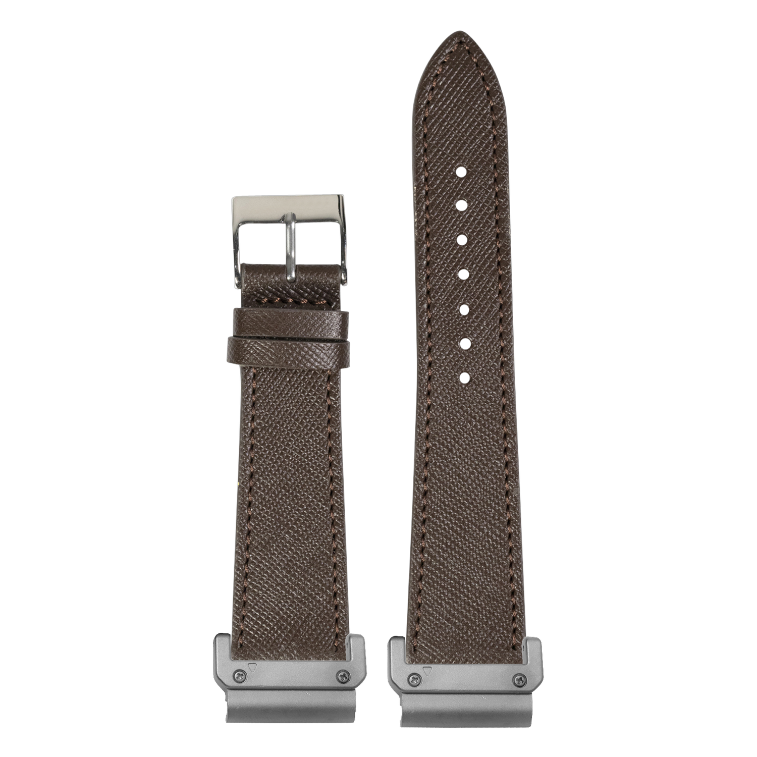 Saffiano Leather Dark Brown strap with QuickFit adapters attached to both ends