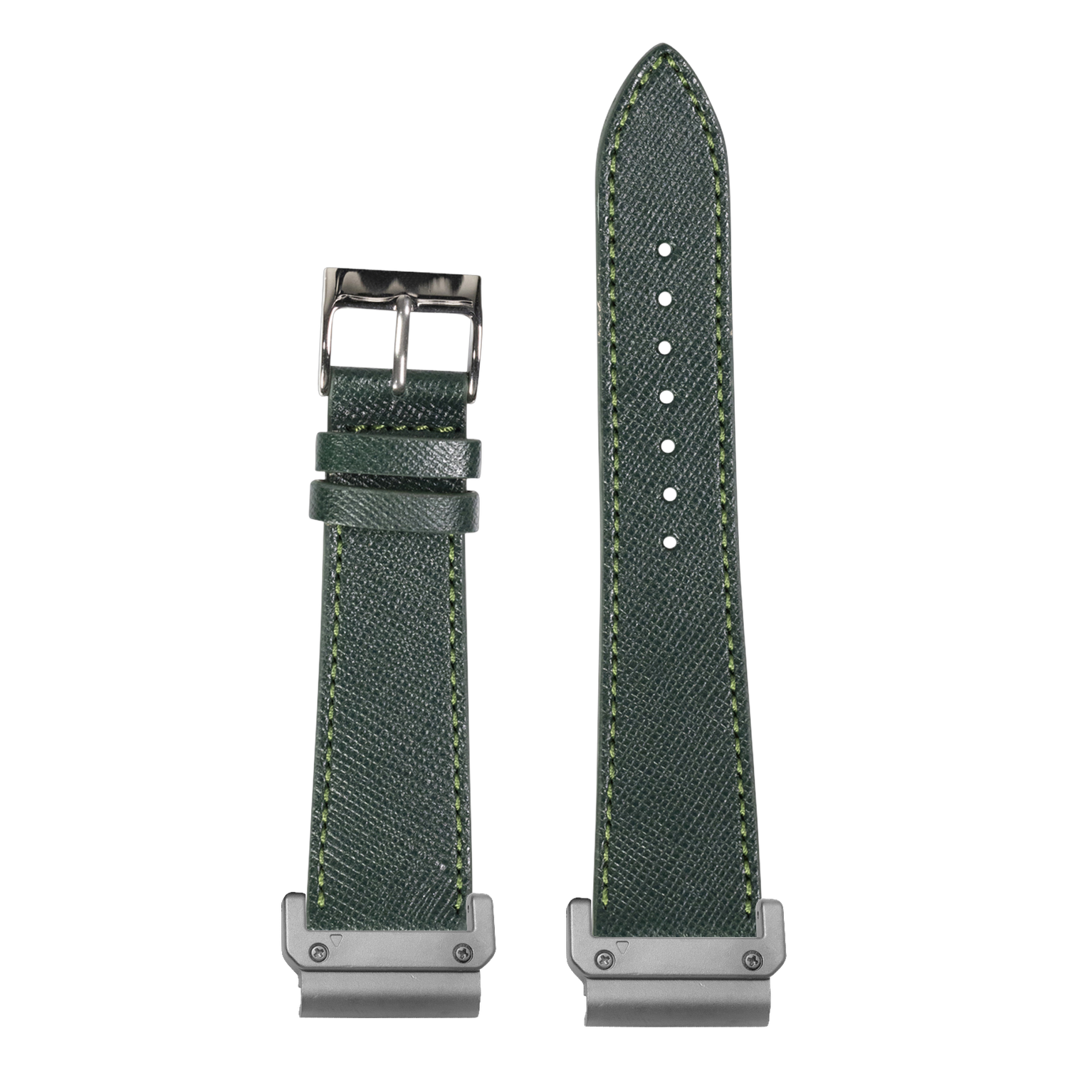 Saffiano Leather Forest Green strap with QuickFit adapters attached to both ends