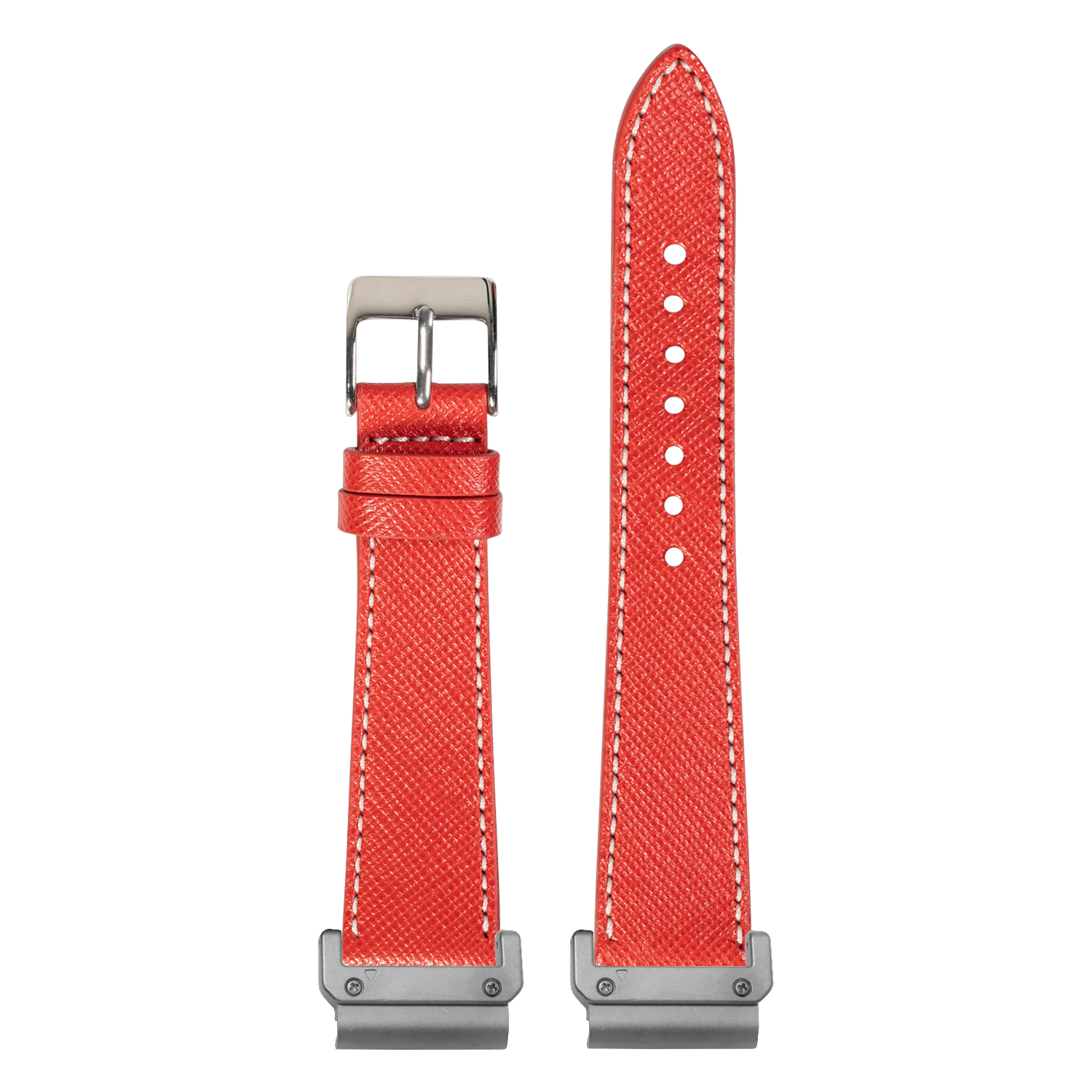 Saffiano Leather Red White Stitching strap with QuickFit adapters attached to both ends