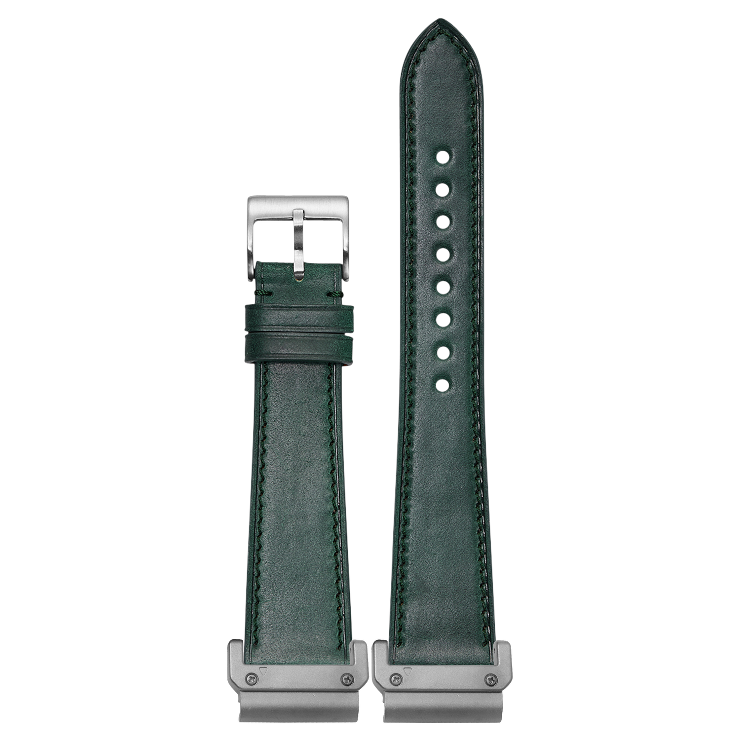 Horween Shell Cordovan Green strap with QuickFit adapters attached to both ends