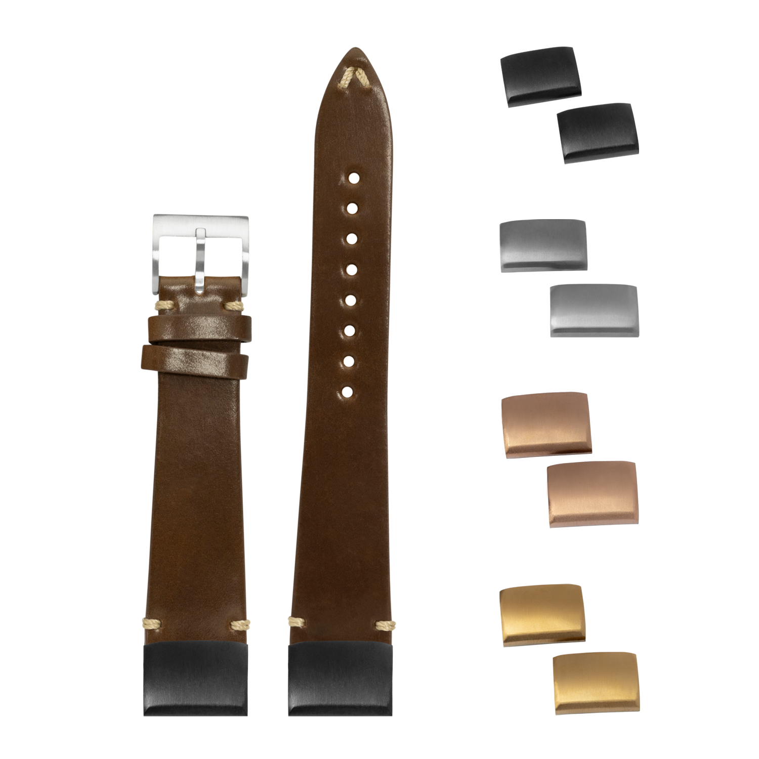 QuickFit Horween Shell Cordovan vintage brandy leather watch strap 20mm with interchangeable buckles and hardware