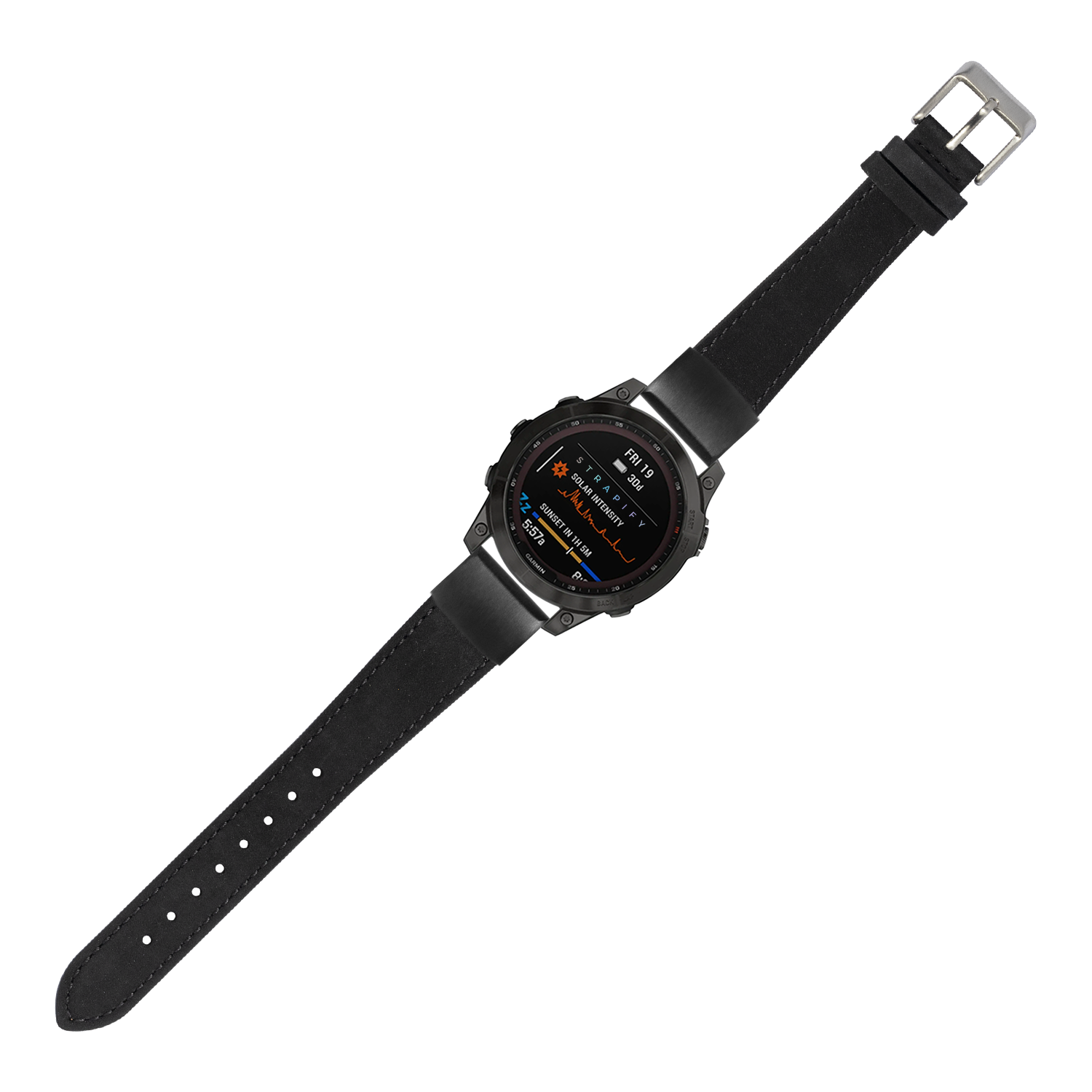 Black nubuck leather QuickFit watch band 20mm with metal buckle and adjustable strap holes