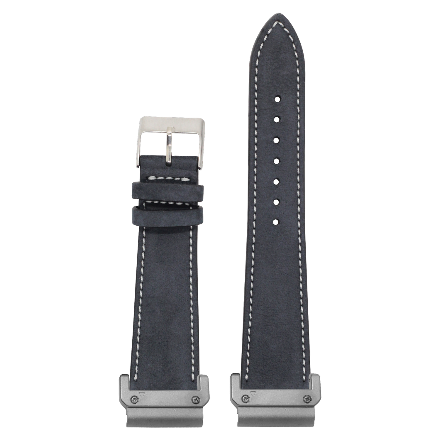 Nubuck Leather Black White Stitching strap with QuickFit adapters attached to both ends