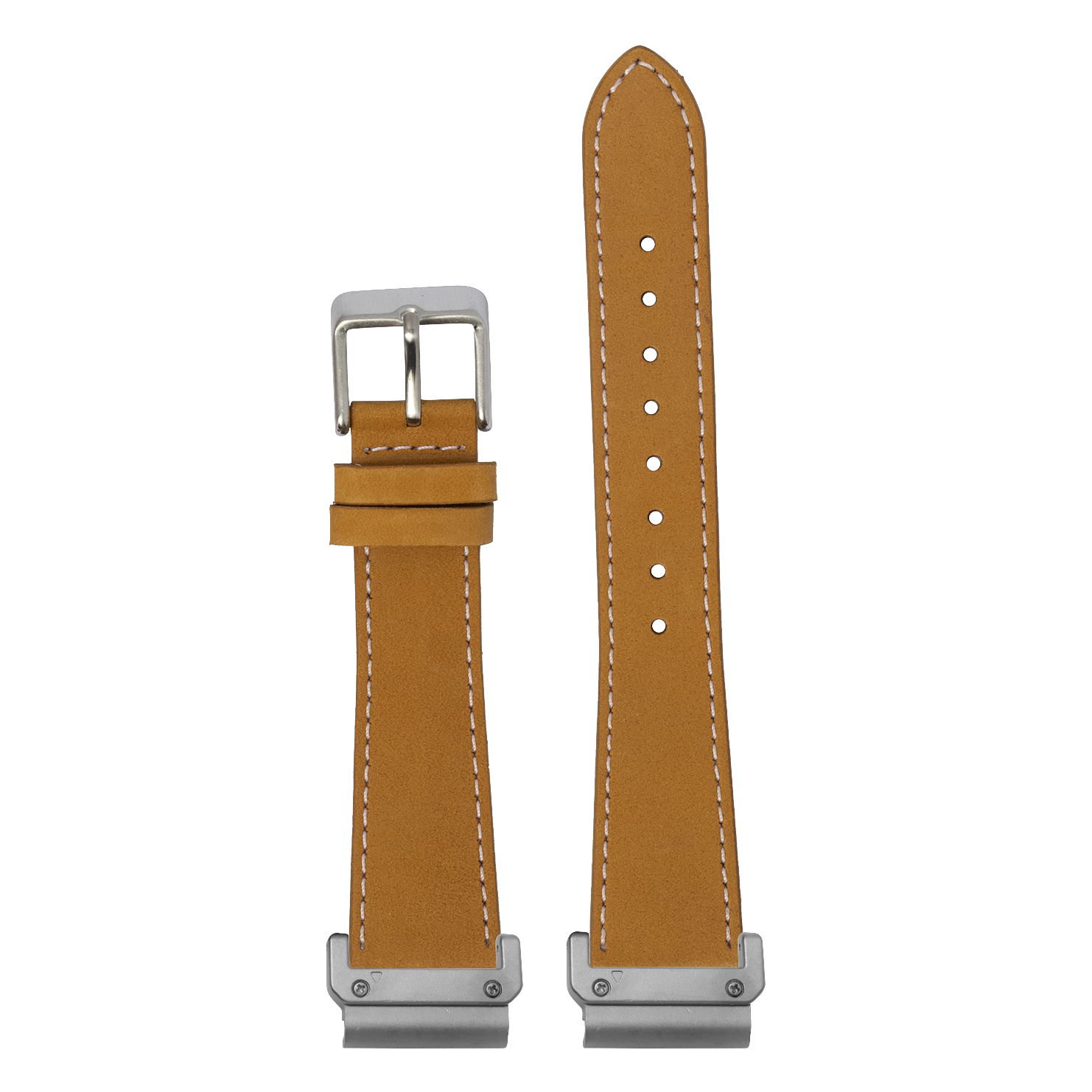 Nubuck Leather Brown White Stitching strap with QuickFit adapters attached to both ends