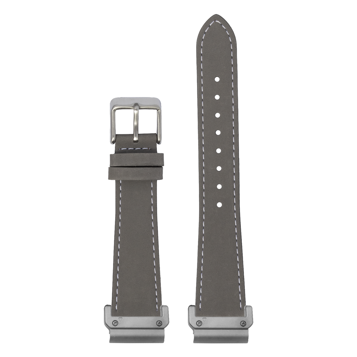 Nubuck Leather Grey White Stitching strap with QuickFit adapters attached to both ends