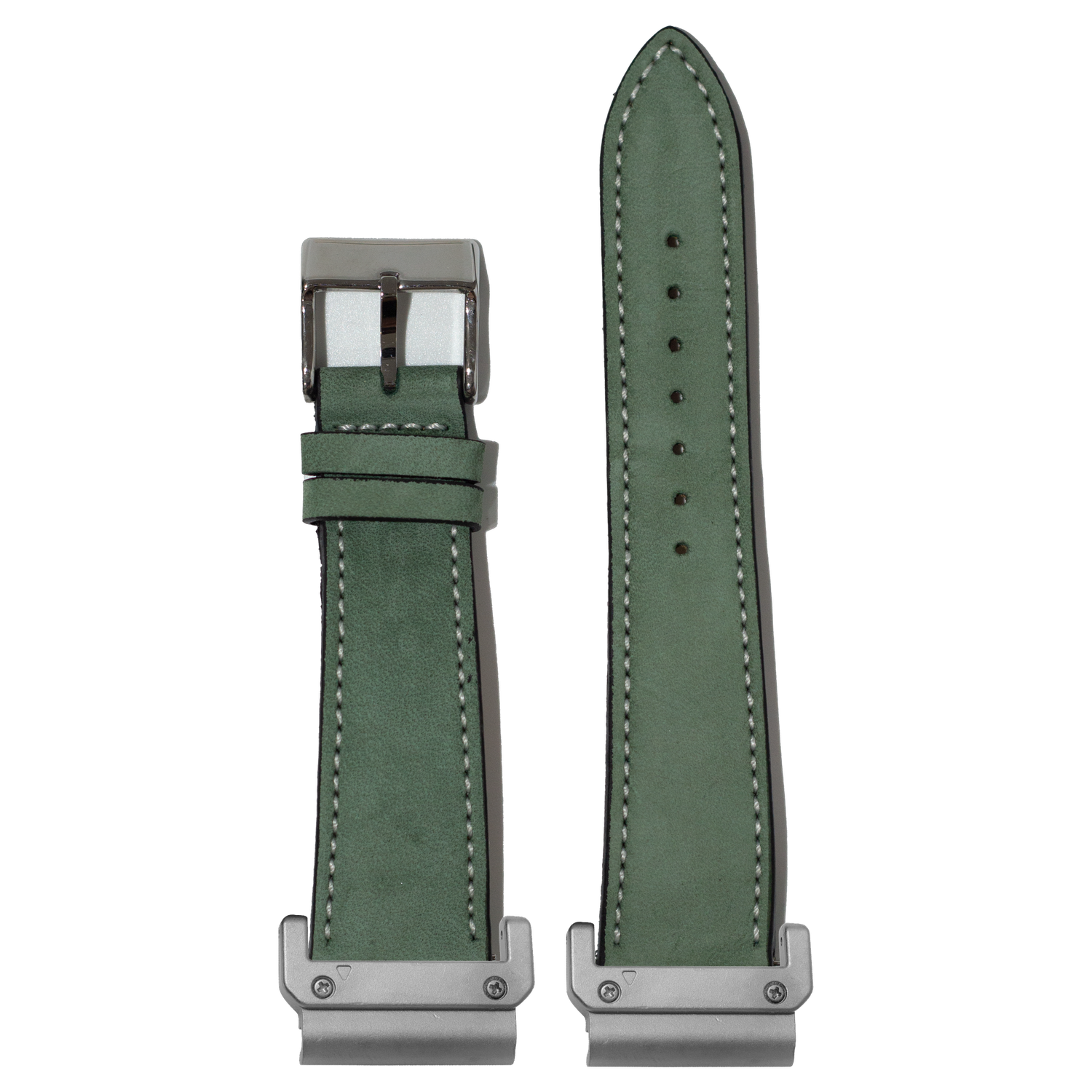 Nubuck Leather Mint Green White Stitching strap with QuickFit adapters attached to both ends