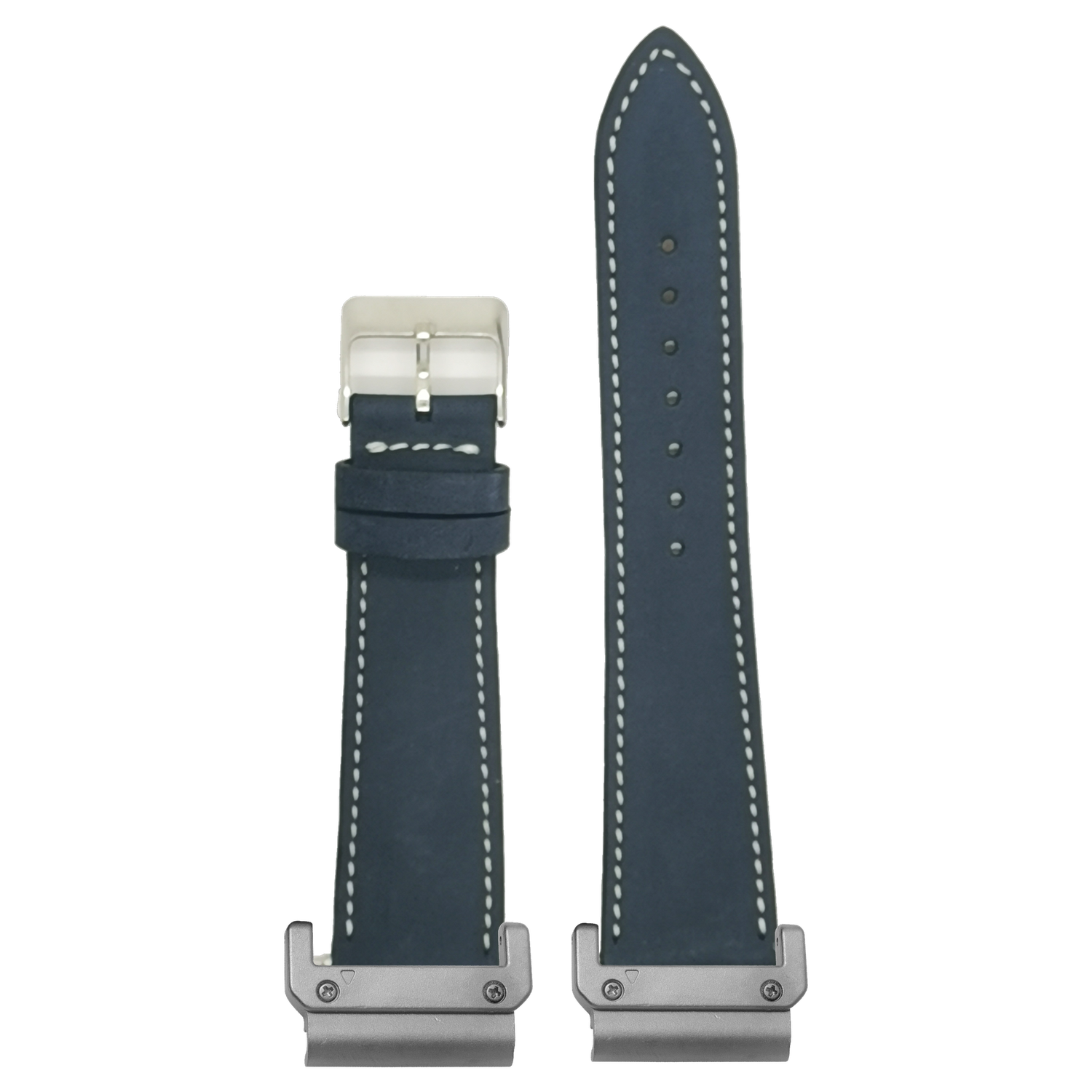 Nubuck Leather Navy Blue White Stitching strap with QuickFit adapters attached to both ends