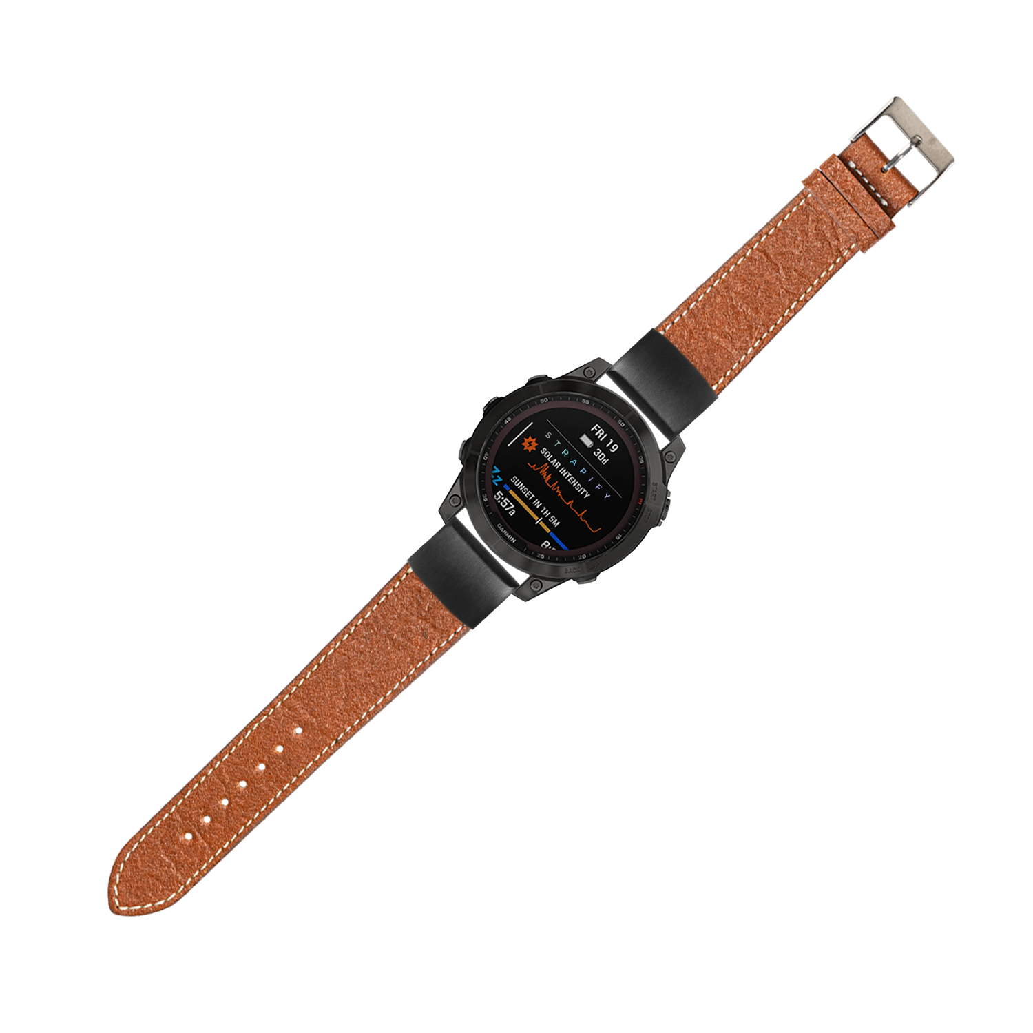 QuickFit pineapple vegan leather brown watch band with white stitching, 20mm width with metal buckle