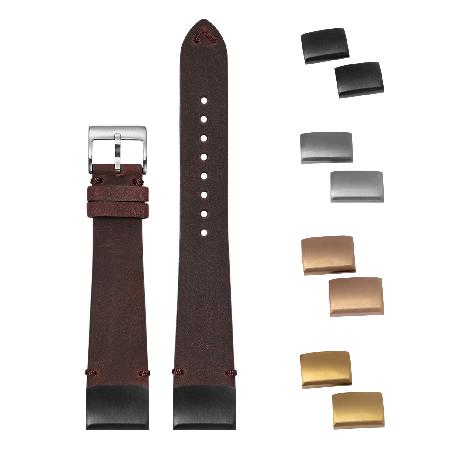 QuickFit vintage dark red crazy horse leather watch strap 20mm with interchangeable metal buckles and keepers